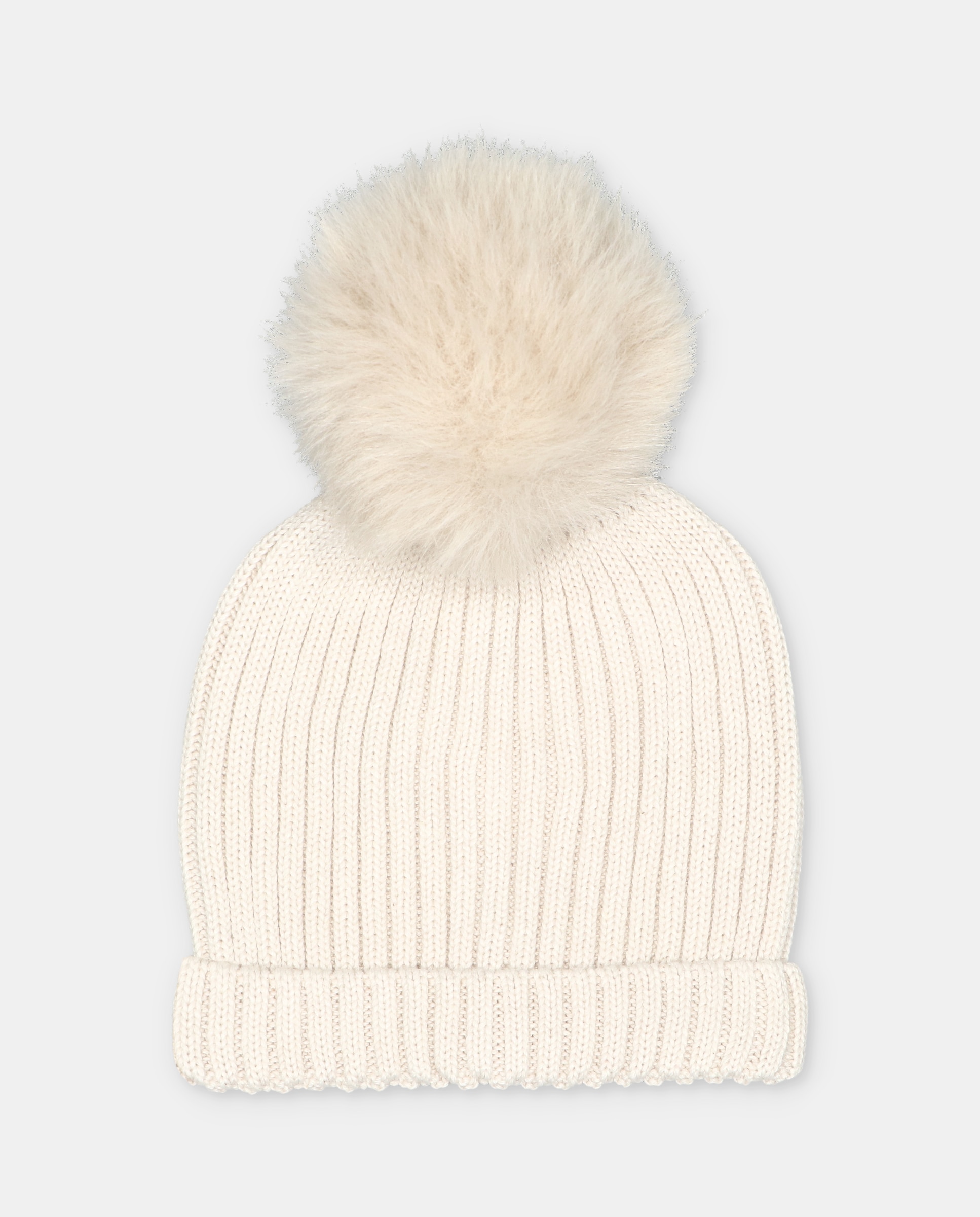 Imagen 3 de Gorro de bebés de punto canalé con pompón de pelo. - Martín Aranda - Beige Beige