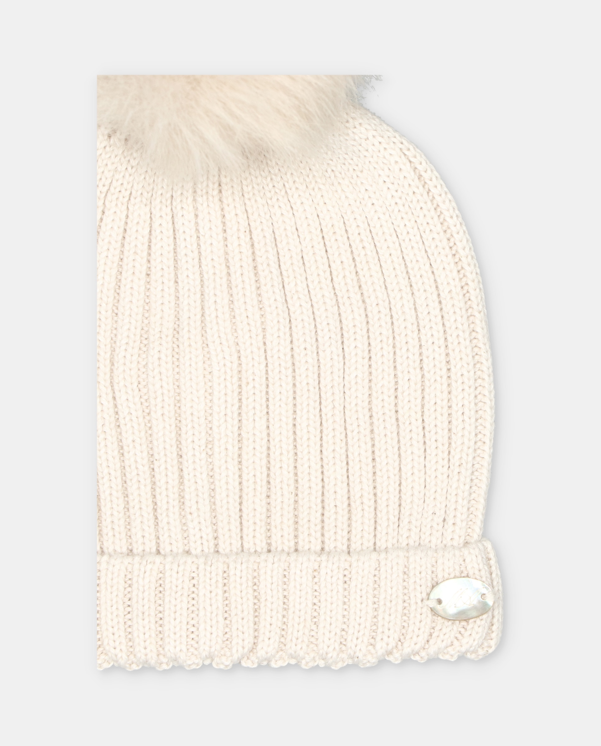 Imagen 2 de Gorro de bebés de punto canalé con pompón de pelo. - Martín Aranda - Beige Beige