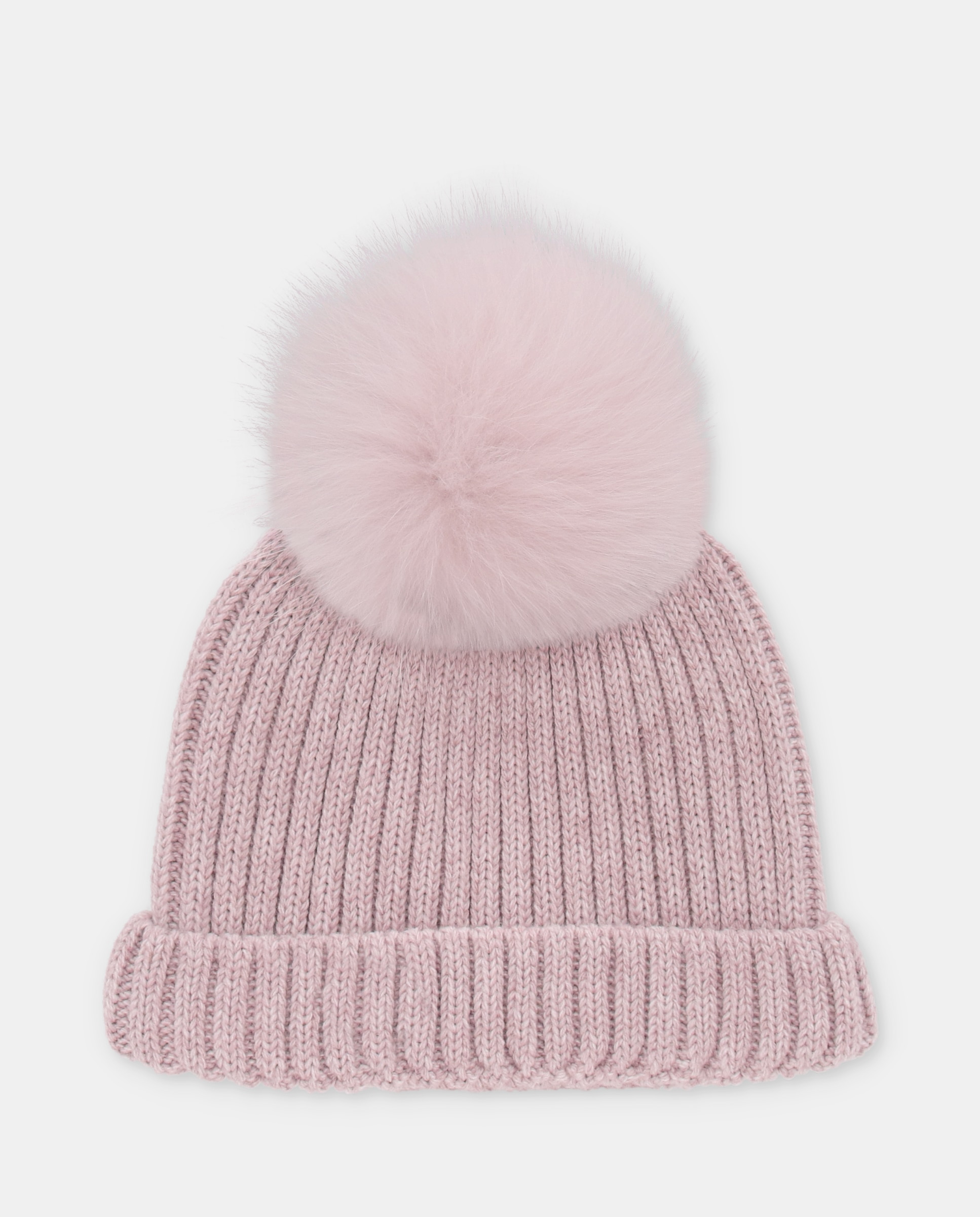 Imagen 3 de Gorro de bebés de punto canalé con pompón de pelo. - Martín Aranda - Rosa claro Rosa claro