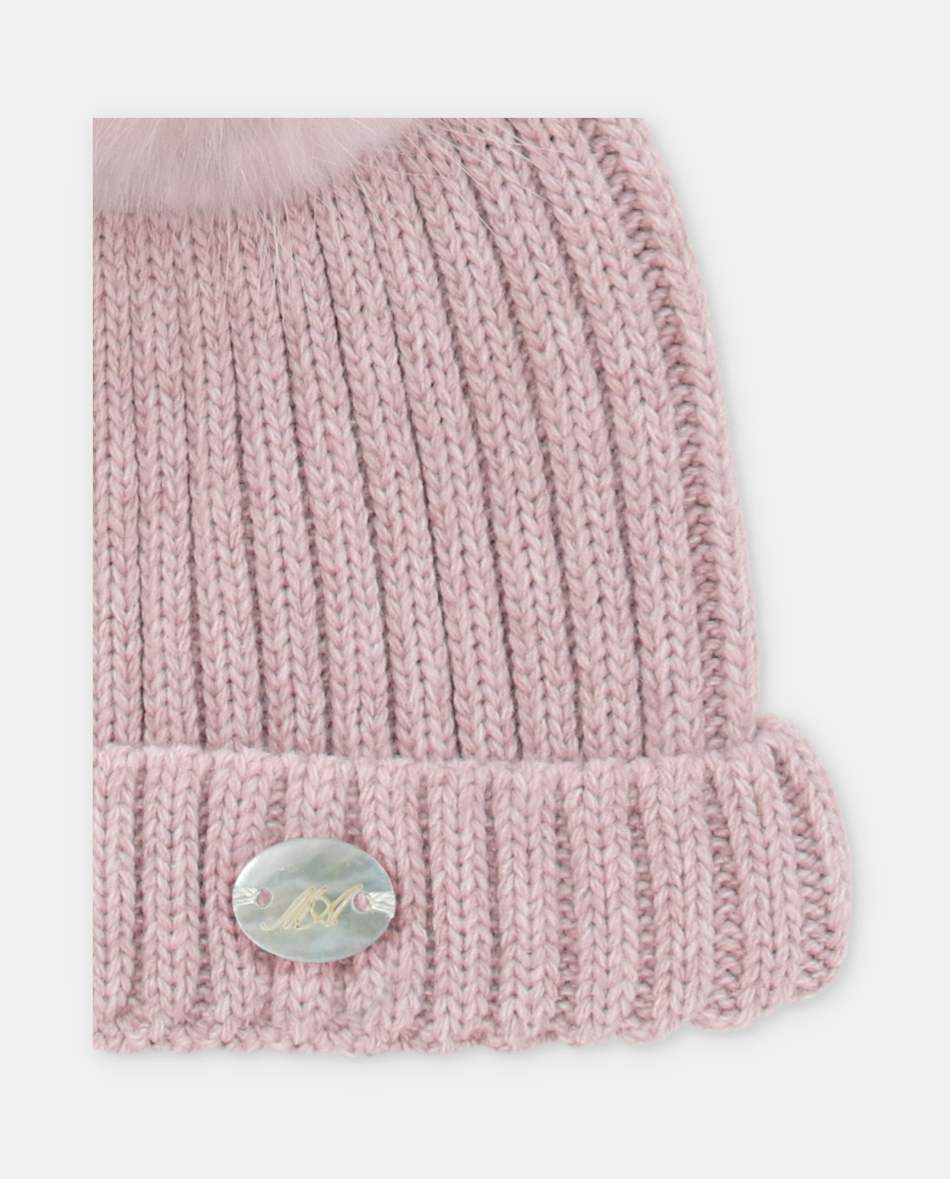 Imagen 2 de Gorro de bebés de punto canalé con pompón de pelo. - Martín Aranda - Rosa claro Rosa claro