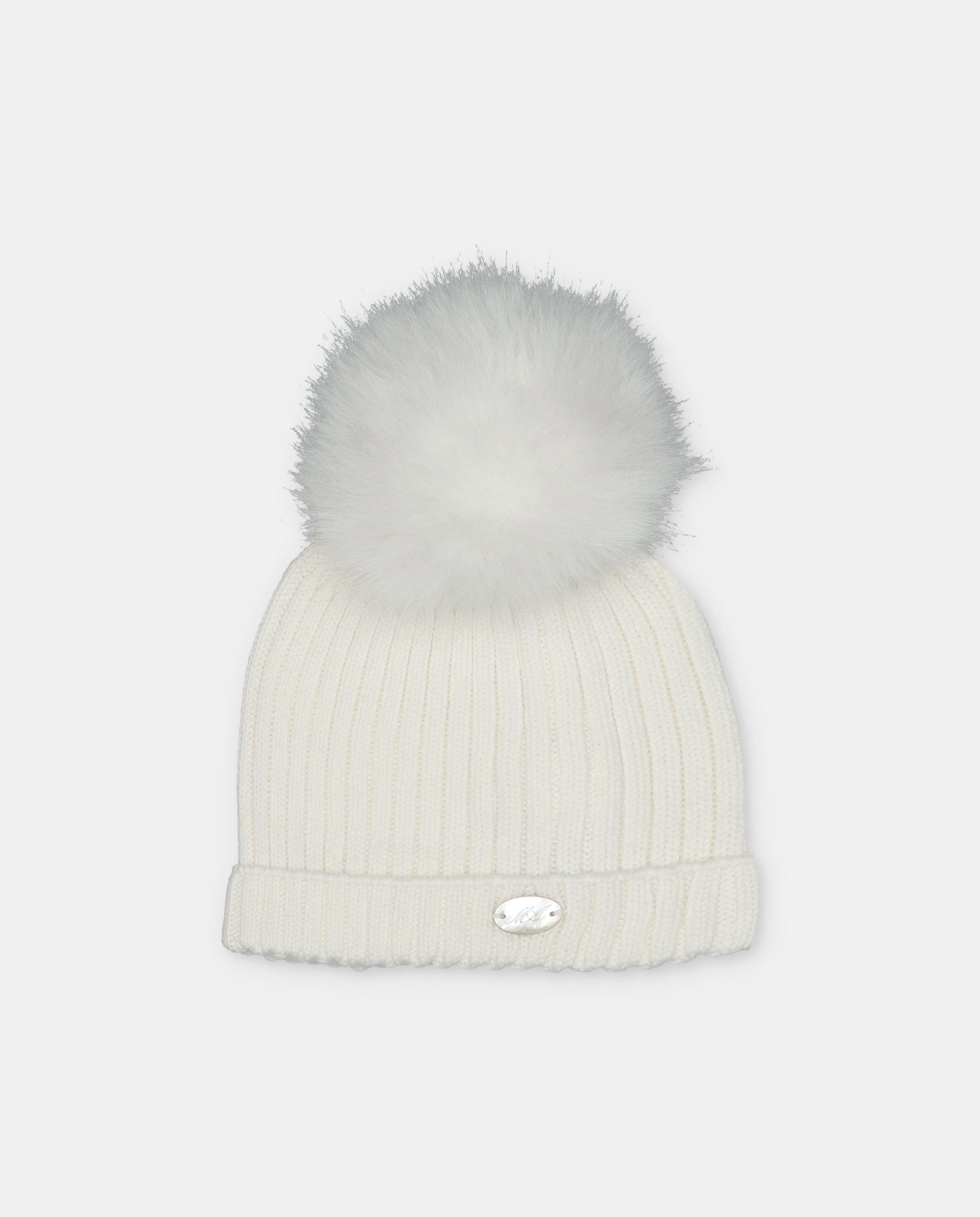 Imagen 1 de Gorro de bebés de punto canalé con pompón de pelo. - Martín Aranda - Natural Natural