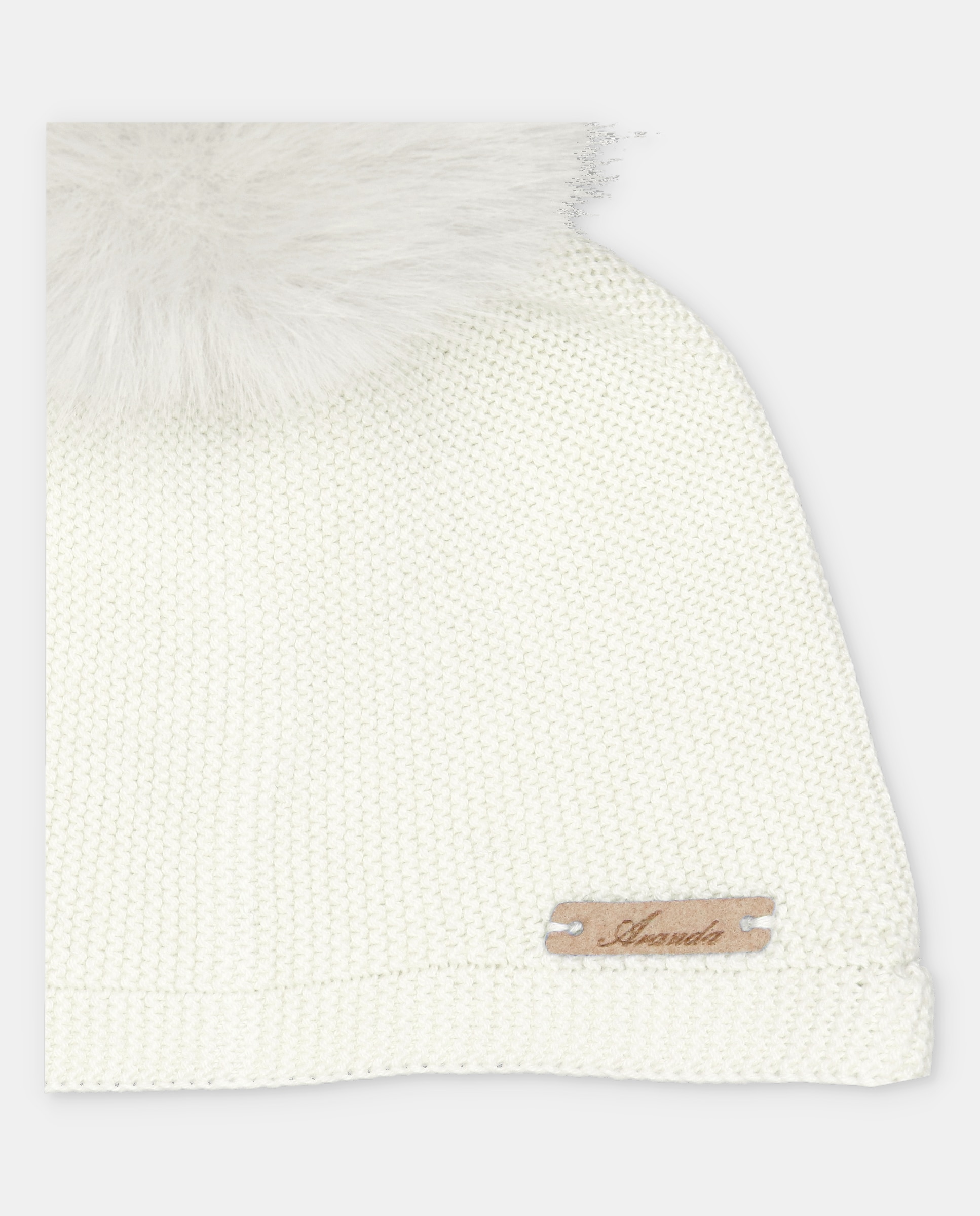 Gorro de bebés de punto con pompón de pelo y cierre de tiras trenzadas. - Martín Aranda - Natural Natural-2