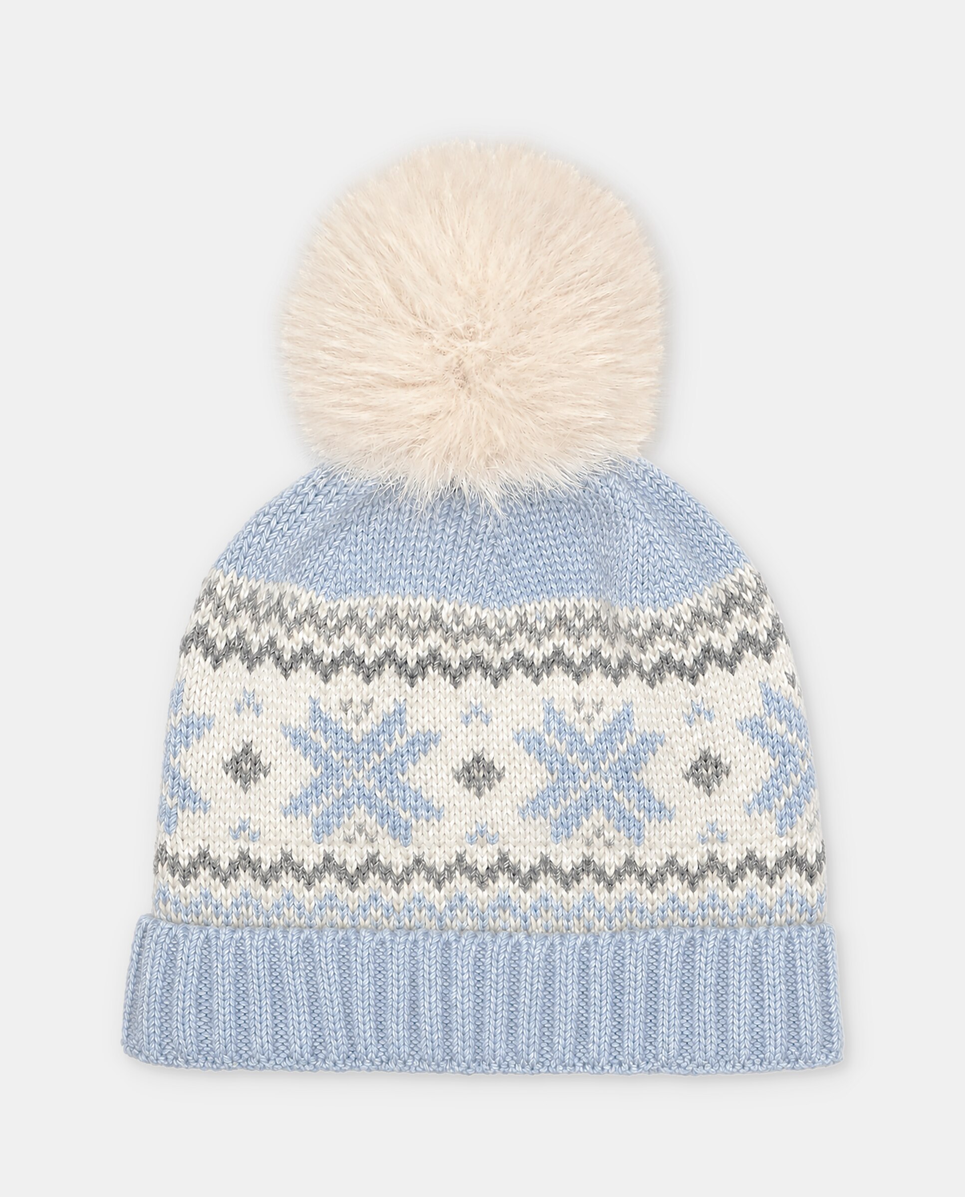 Gorro de bebés de punto con cenefa y pompón de pelo. - Martín Aranda - Azul celeste Azul celeste-3