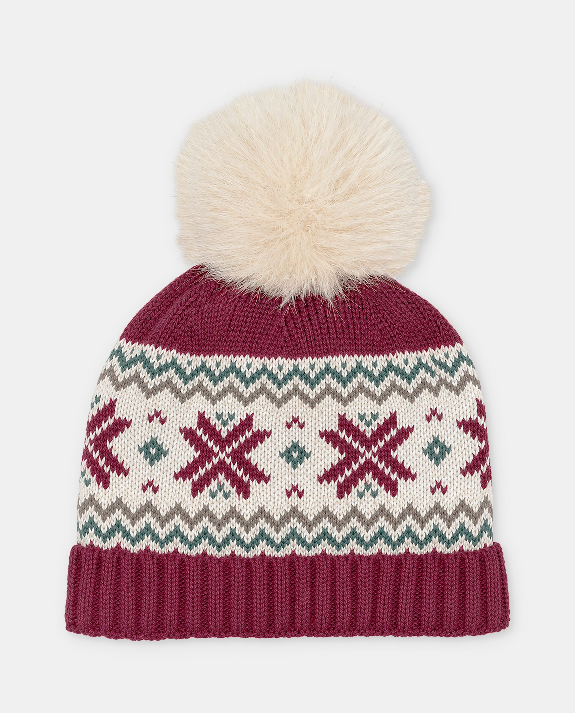 Gorro de bebés de punto con cenefa y pompón de pelo. - Martín Aranda - Burdeos Burdeos-1