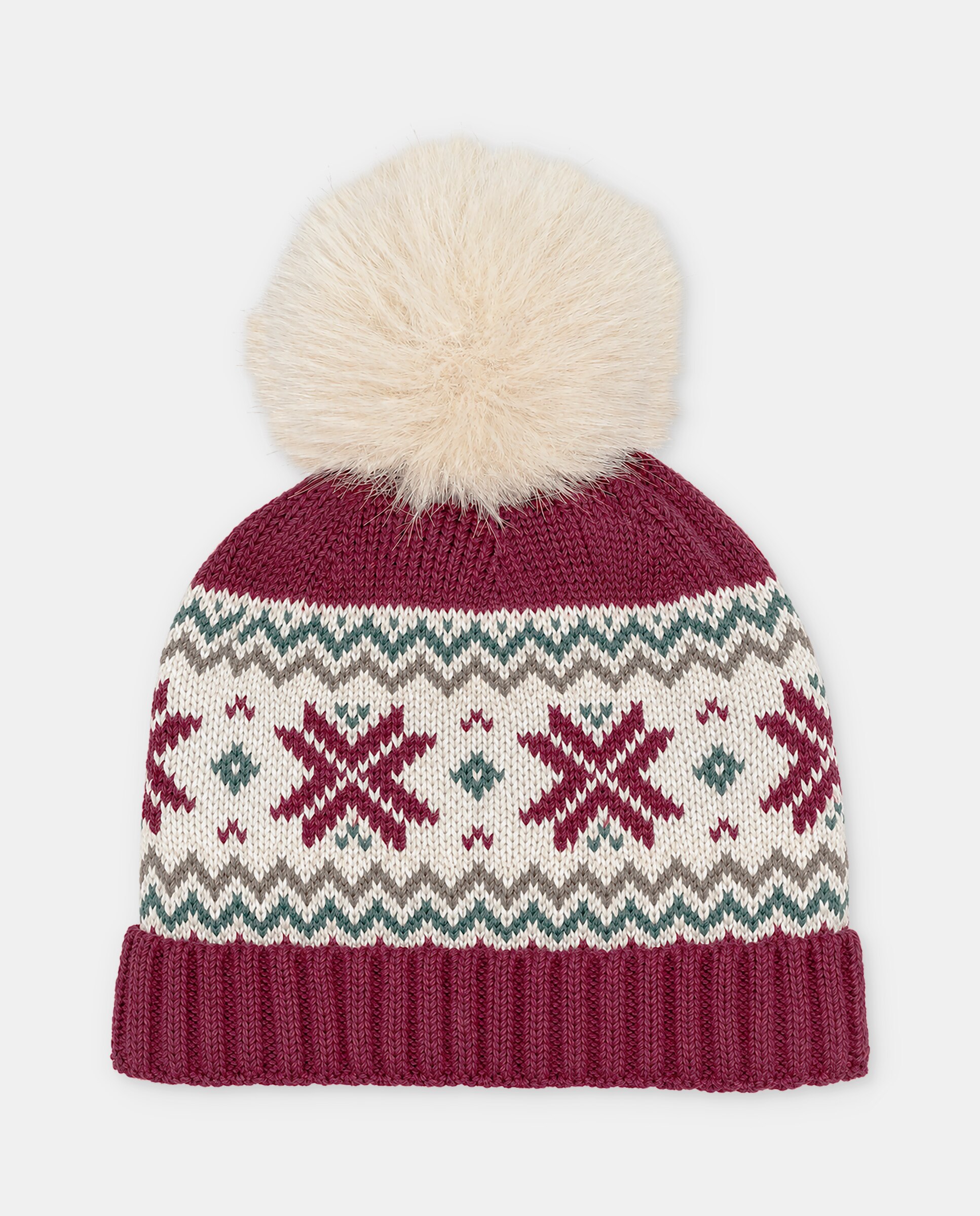 Gorro de bebés de punto con cenefa y pompón de pelo. - Martín Aranda - Burdeos Burdeos-3