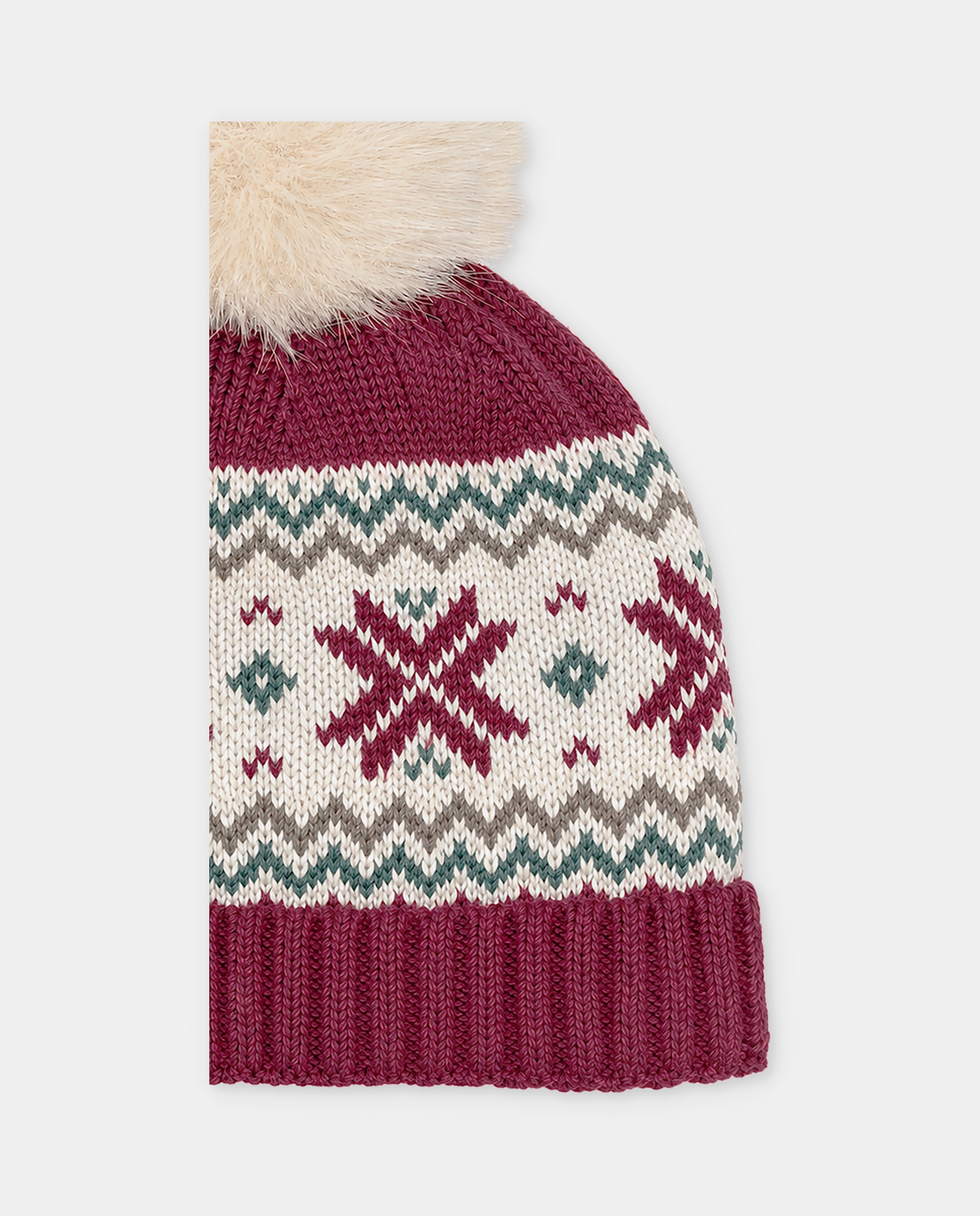 Gorro de bebés de punto con cenefa y pompón de pelo. - Martín Aranda - Burdeos Burdeos-2