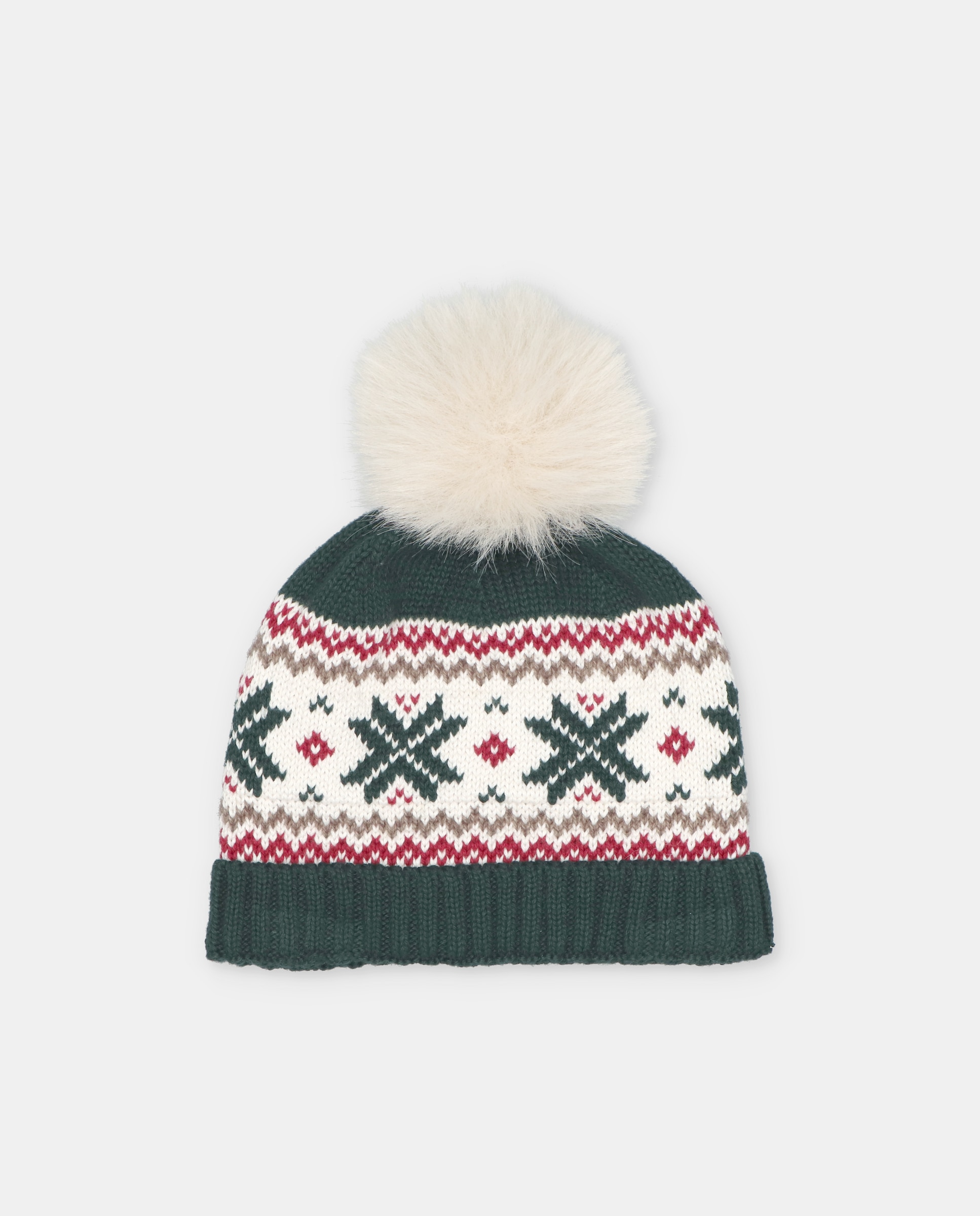 Gorro de bebés de punto con cenefa y pompón de pelo. - Martín Aranda - Verde oscuro Verde oscuro-1
