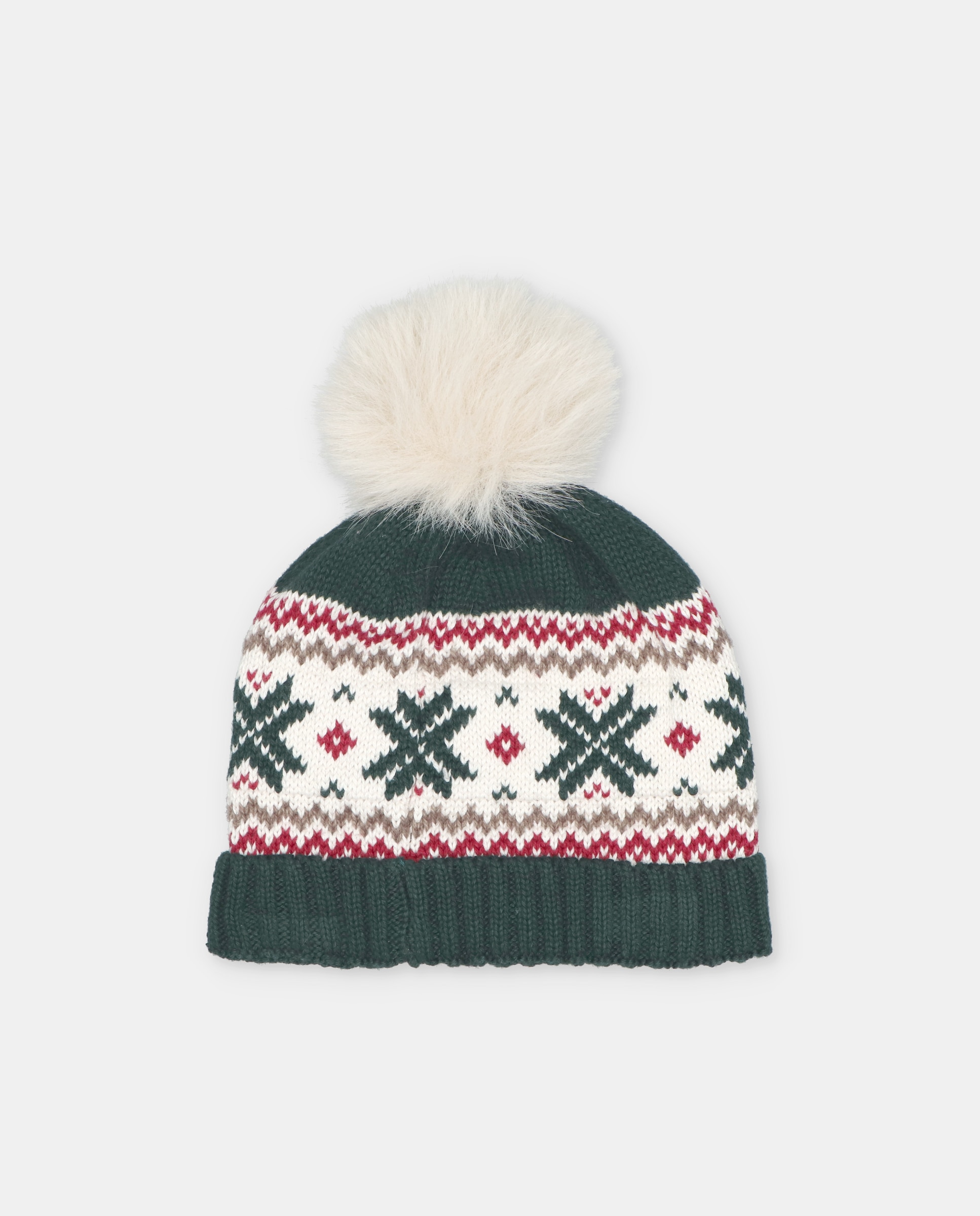 Gorro de bebés de punto con cenefa y pompón de pelo. - Martín Aranda - Verde oscuro Verde oscuro-3