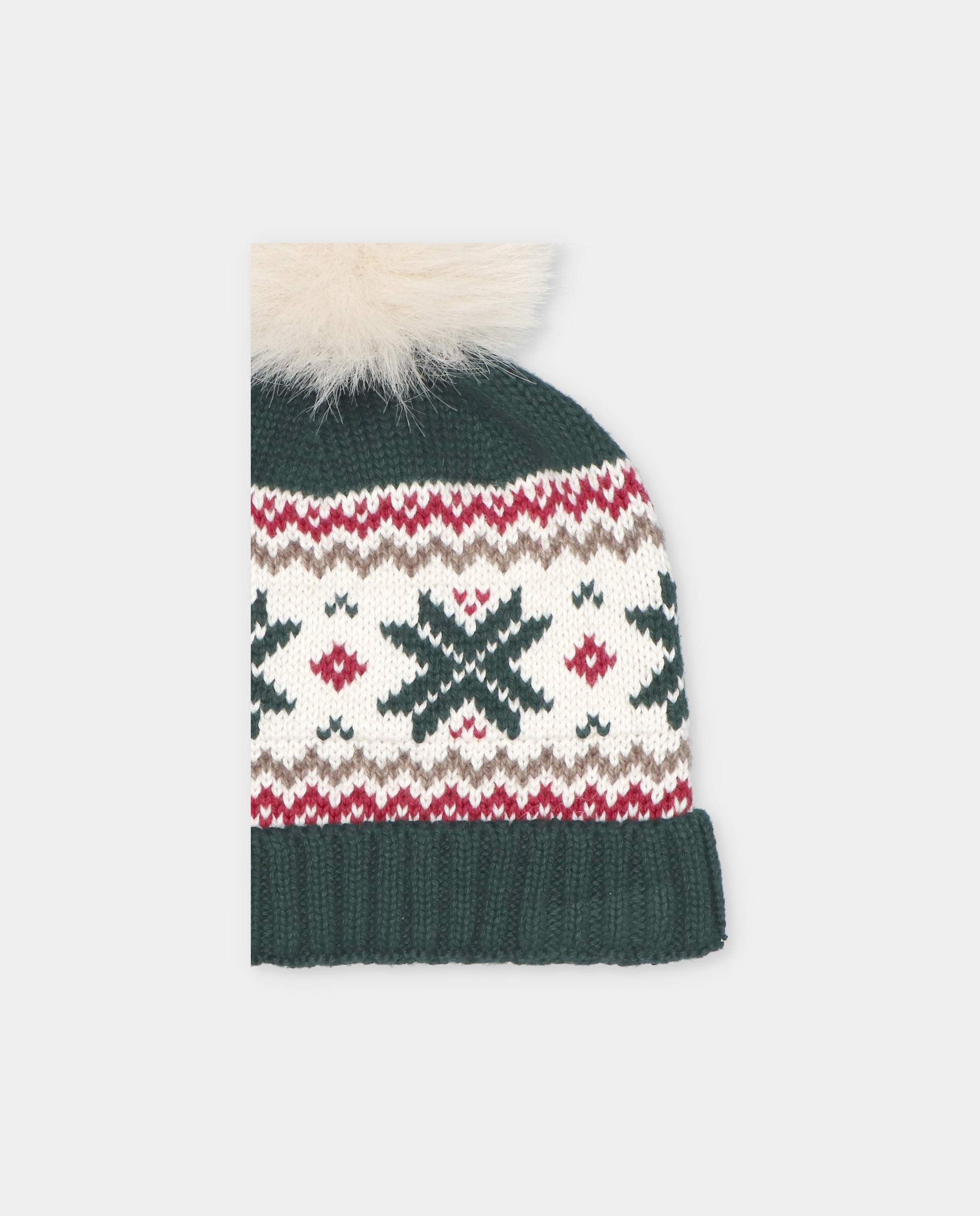 Gorro de bebés de punto con cenefa y pompón de pelo. - Martín Aranda - Verde oscuro Verde oscuro-2
