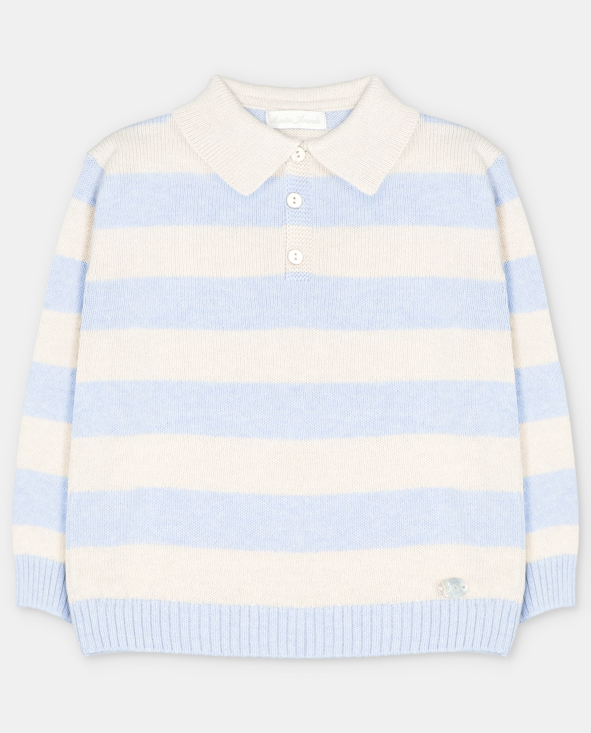 Imagen 0 de Jersey de niño con cuello polo y rayas combinadas. Azul celeste