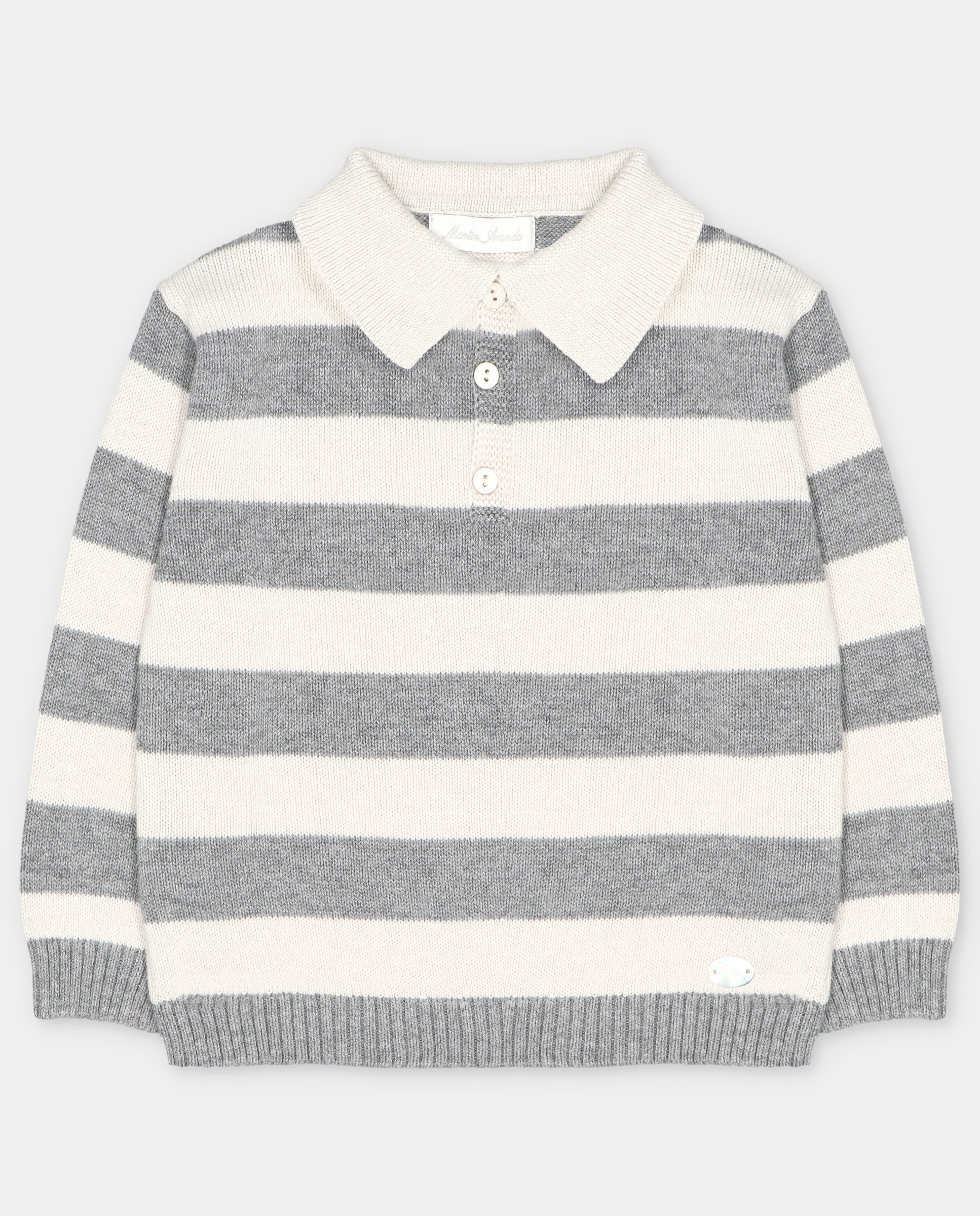 Jersey de niño con cuello polo y rayas combinadas. - Martín Aranda - Gris ceniza Gris ceniza-1