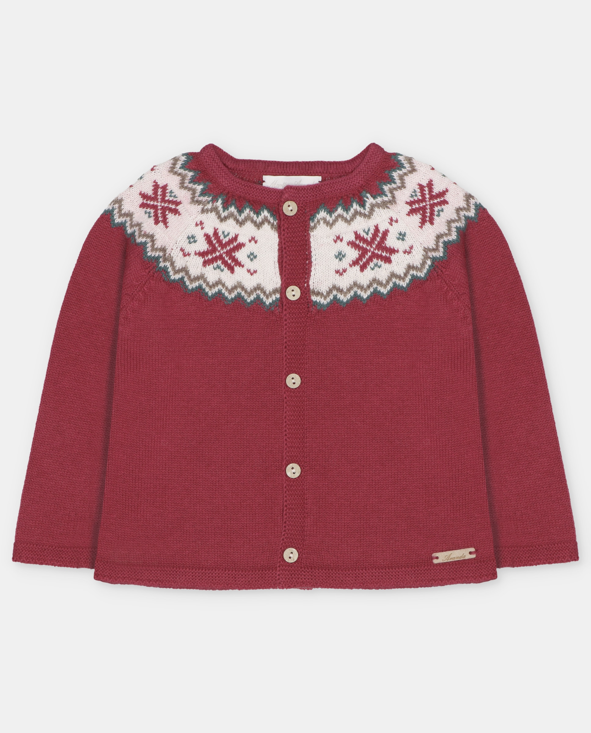 Imagen 1 de Chaqueta de bebé tricot con cenefa a contraste. Burdeos