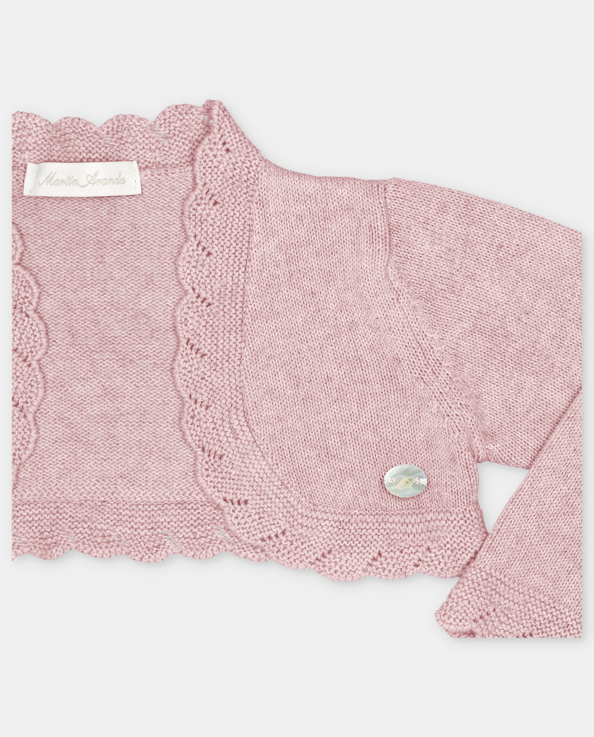 Imagen 2 de Chaqueta de bebé niña corta bolera con detalles calados. - Martín Aranda - Rosa claro Rosa claro