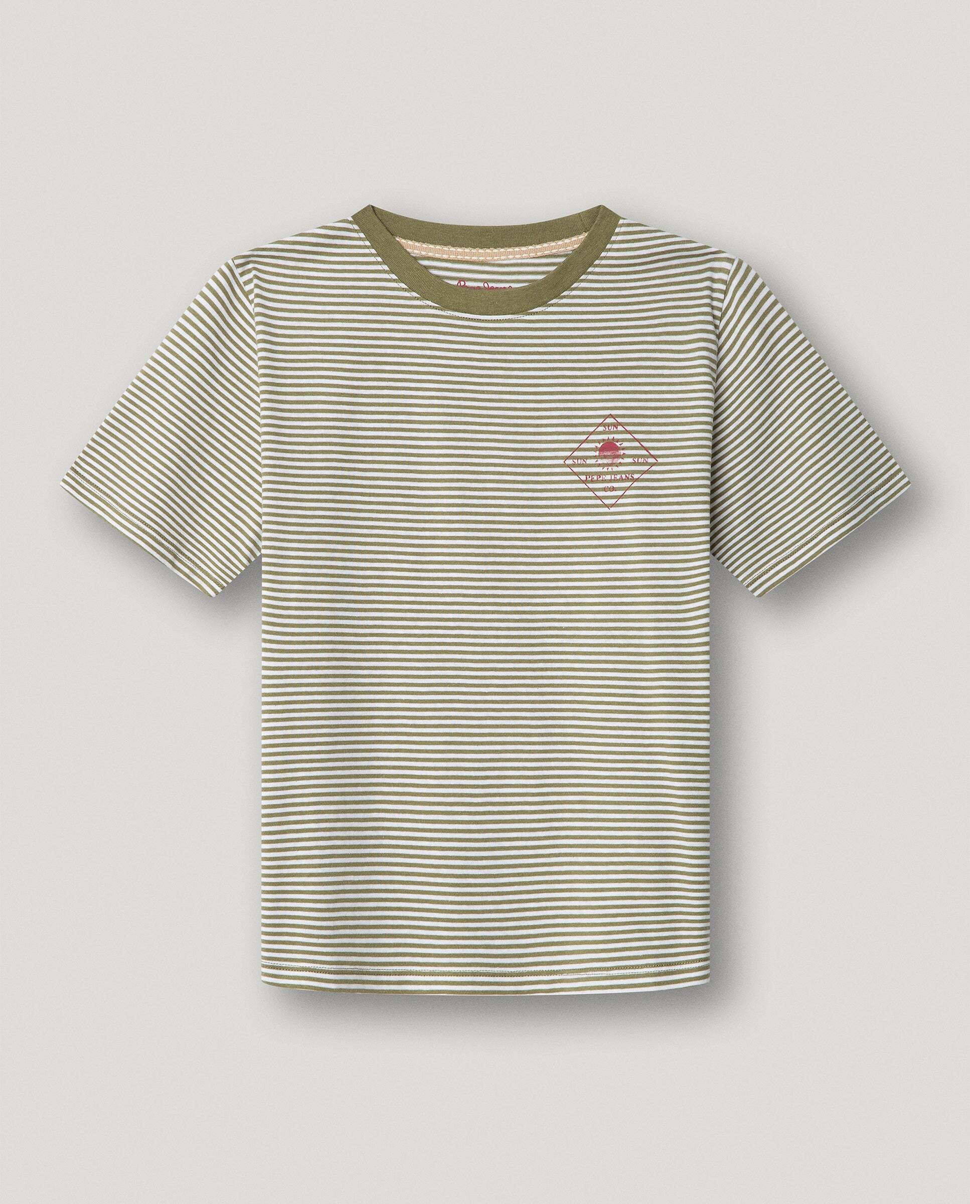 Camiseta a rayas Emmet de niño - Pepe Jeans - Verde militar Verde militar-1