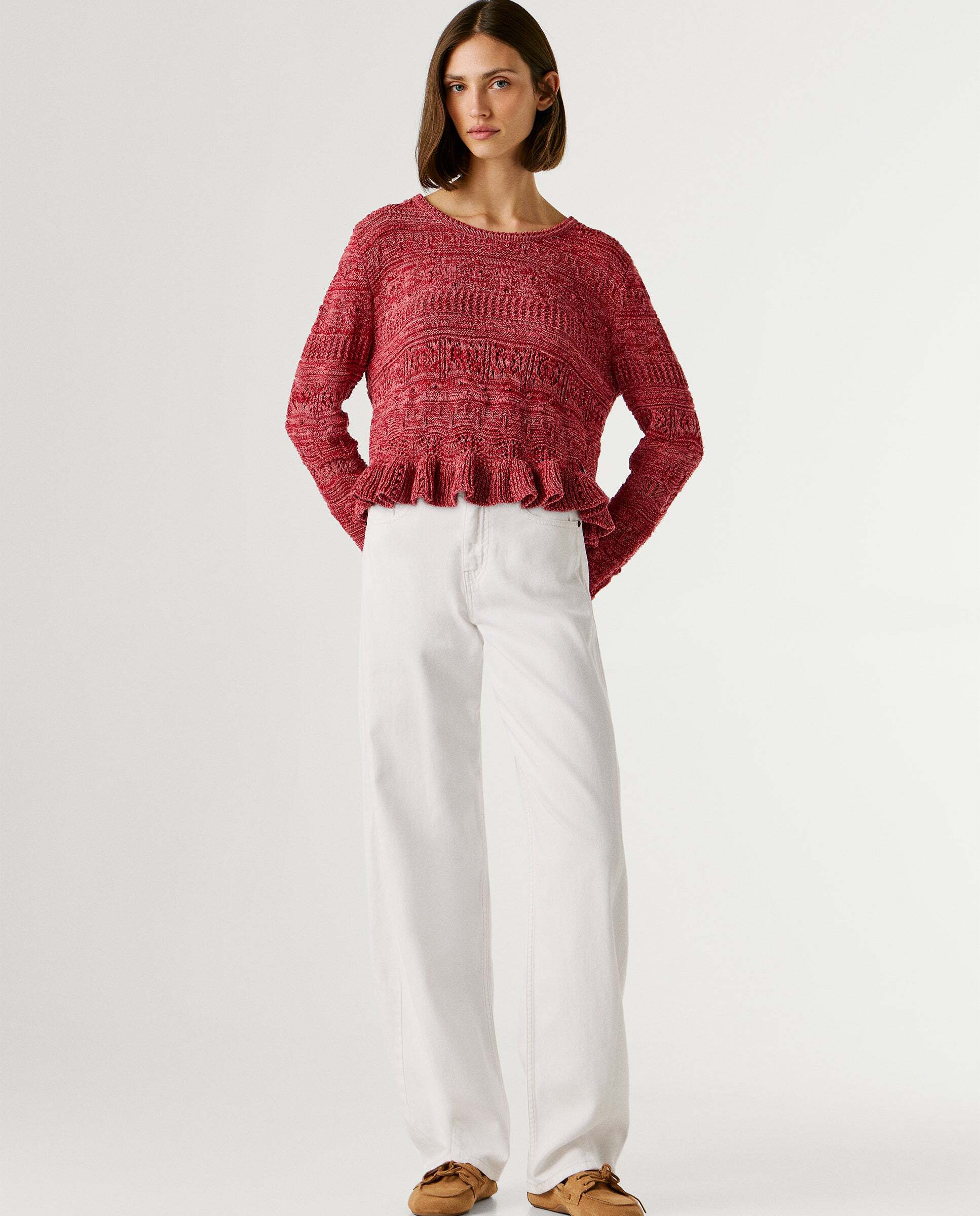Jersey de mujer mouliné cuello redondo - Pepe Jeans - Rosa Rosa-2