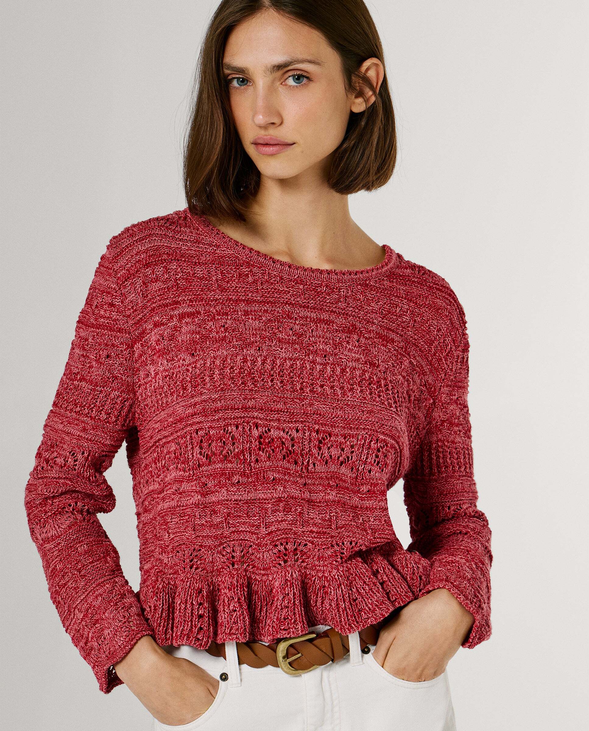 Jersey de mujer mouliné cuello redondo - Pepe Jeans - Rosa Rosa-7