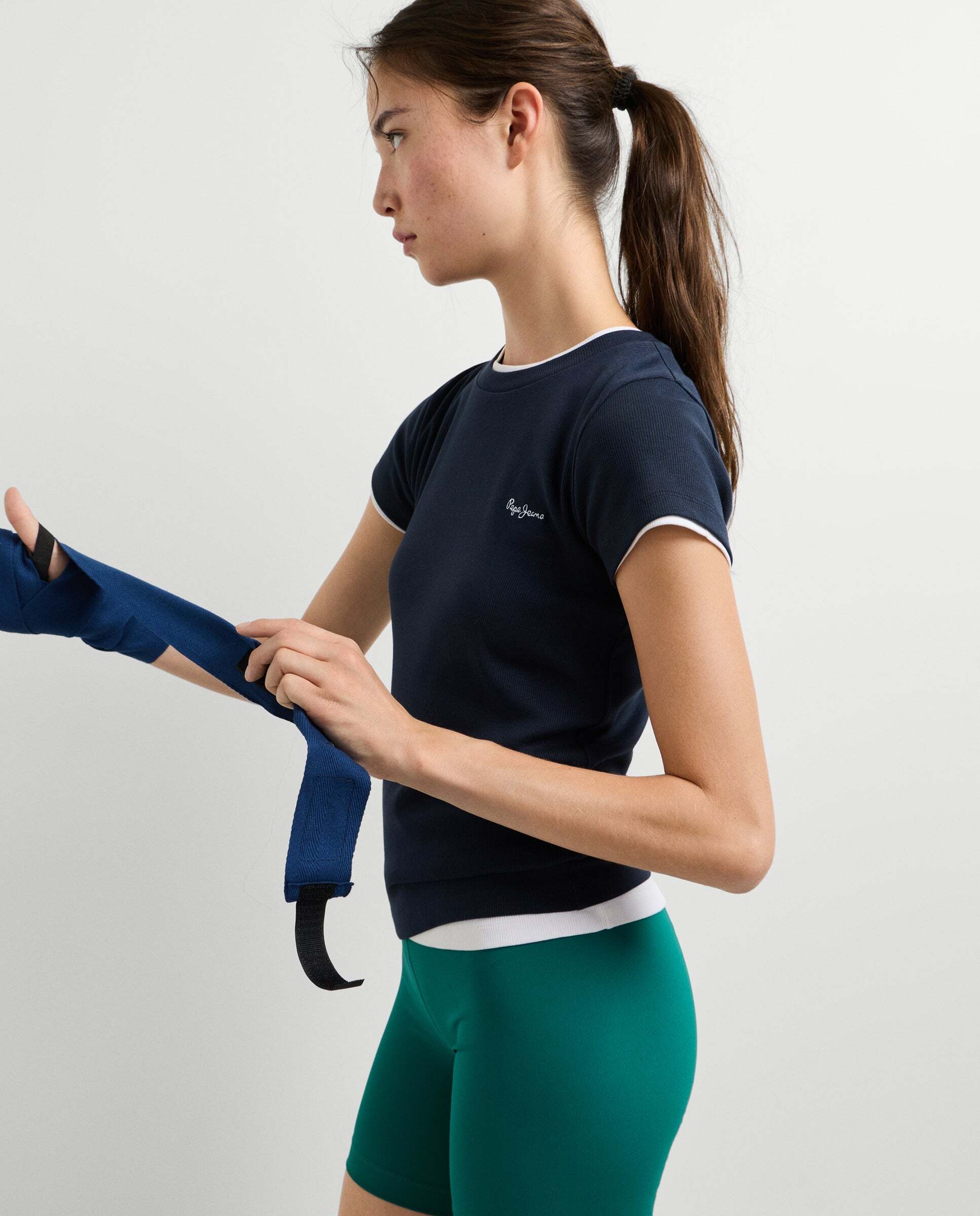 Camiseta de mujer canalé logo bordado - Pepe Jeans - Azul Azul-1