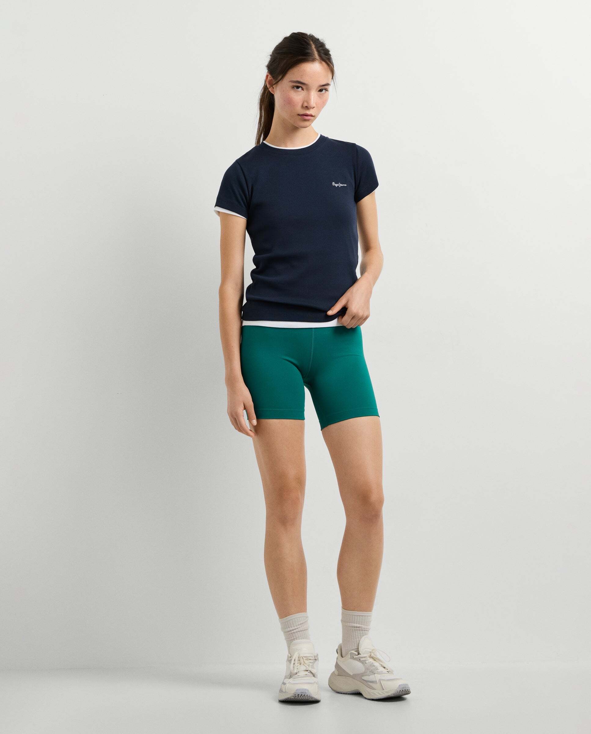 Camiseta de mujer canalé logo bordado - Pepe Jeans - Azul Azul-2