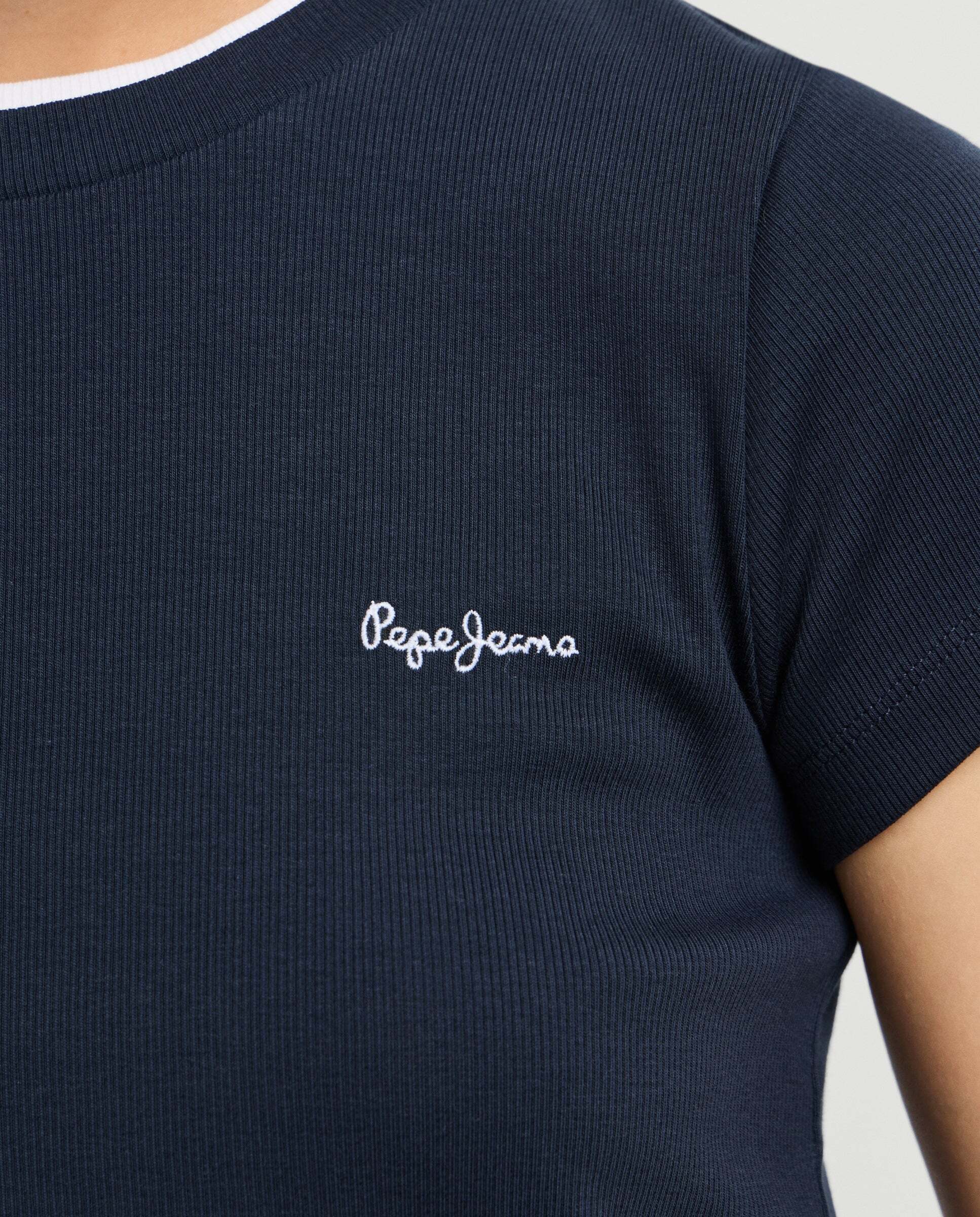 Camiseta de mujer canalé logo bordado - Pepe Jeans - Azul Azul-4