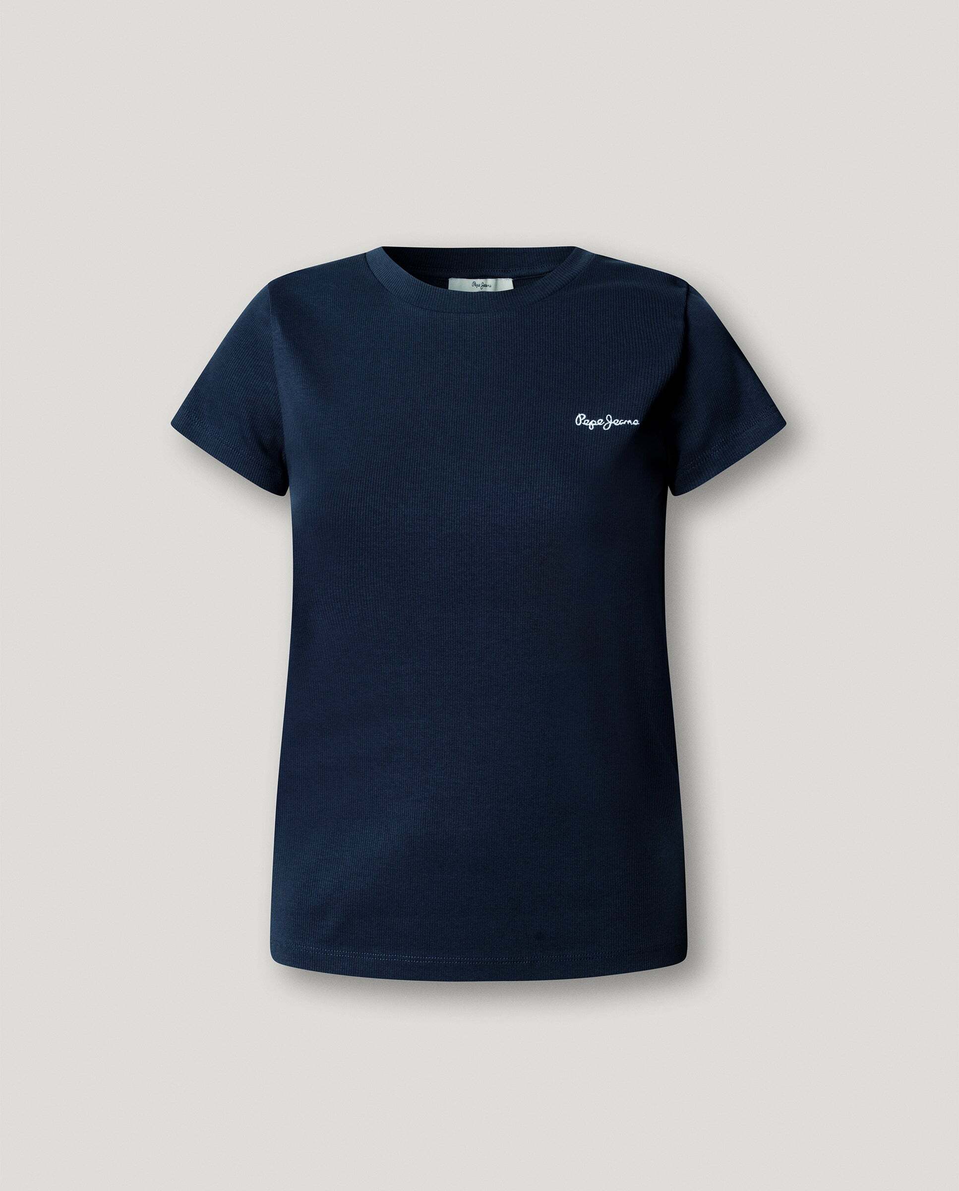 Camiseta de mujer canalé logo bordado - Pepe Jeans - Azul Azul-5