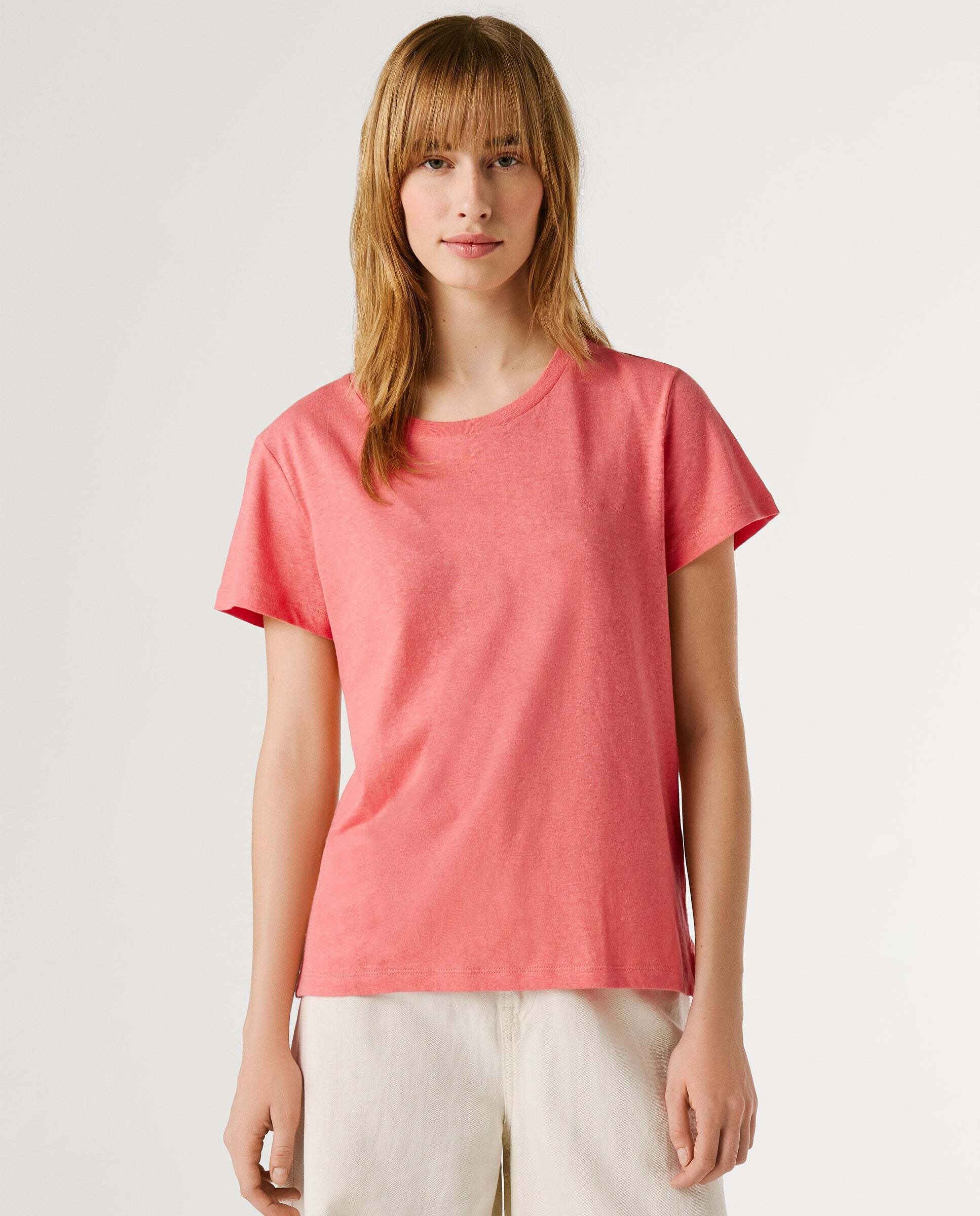 Imagen 0 de Camiseta de lino logo bordado Rosa