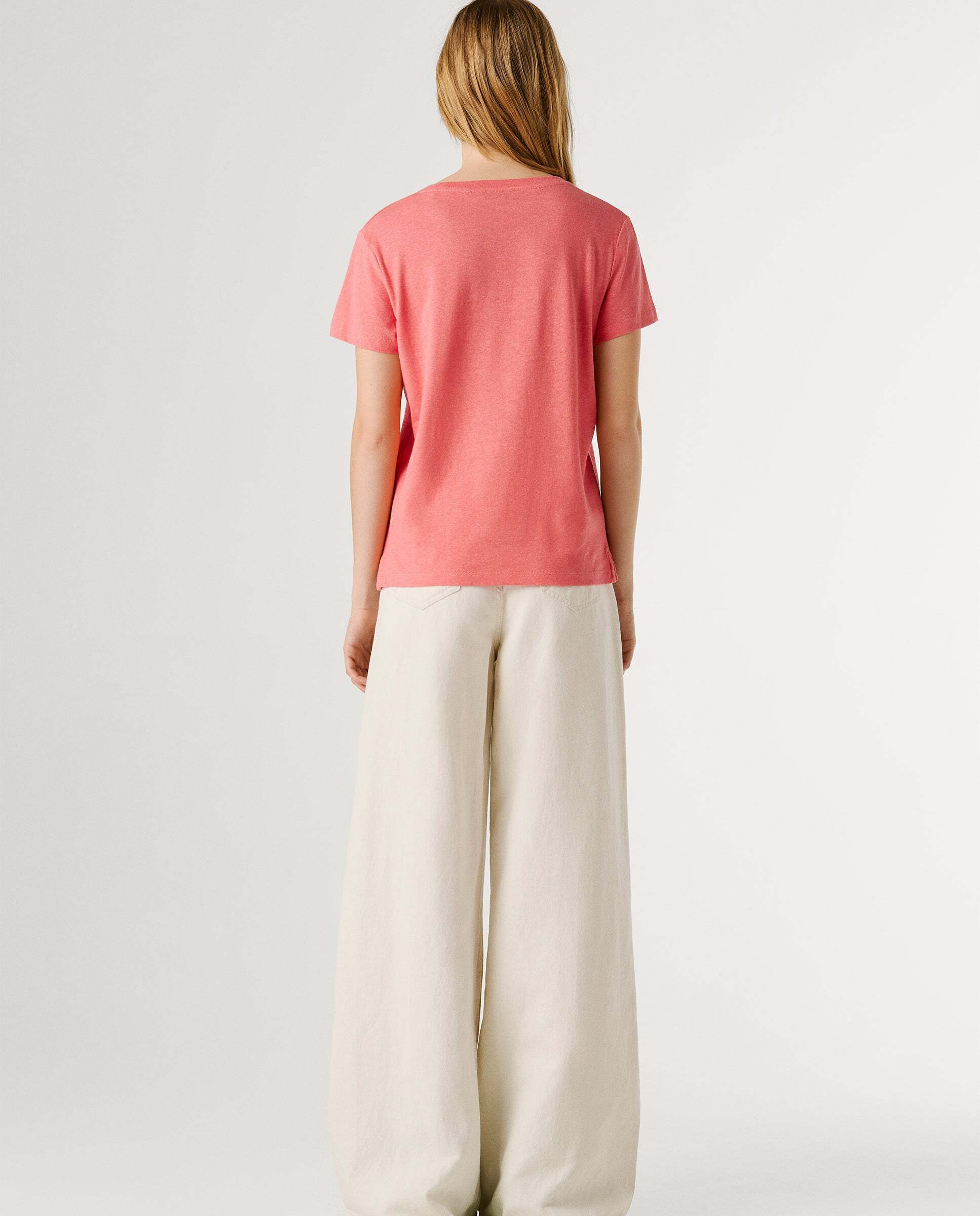 Camiseta de lino logo bordado - Pepe Jeans - Rosa Rosa-3