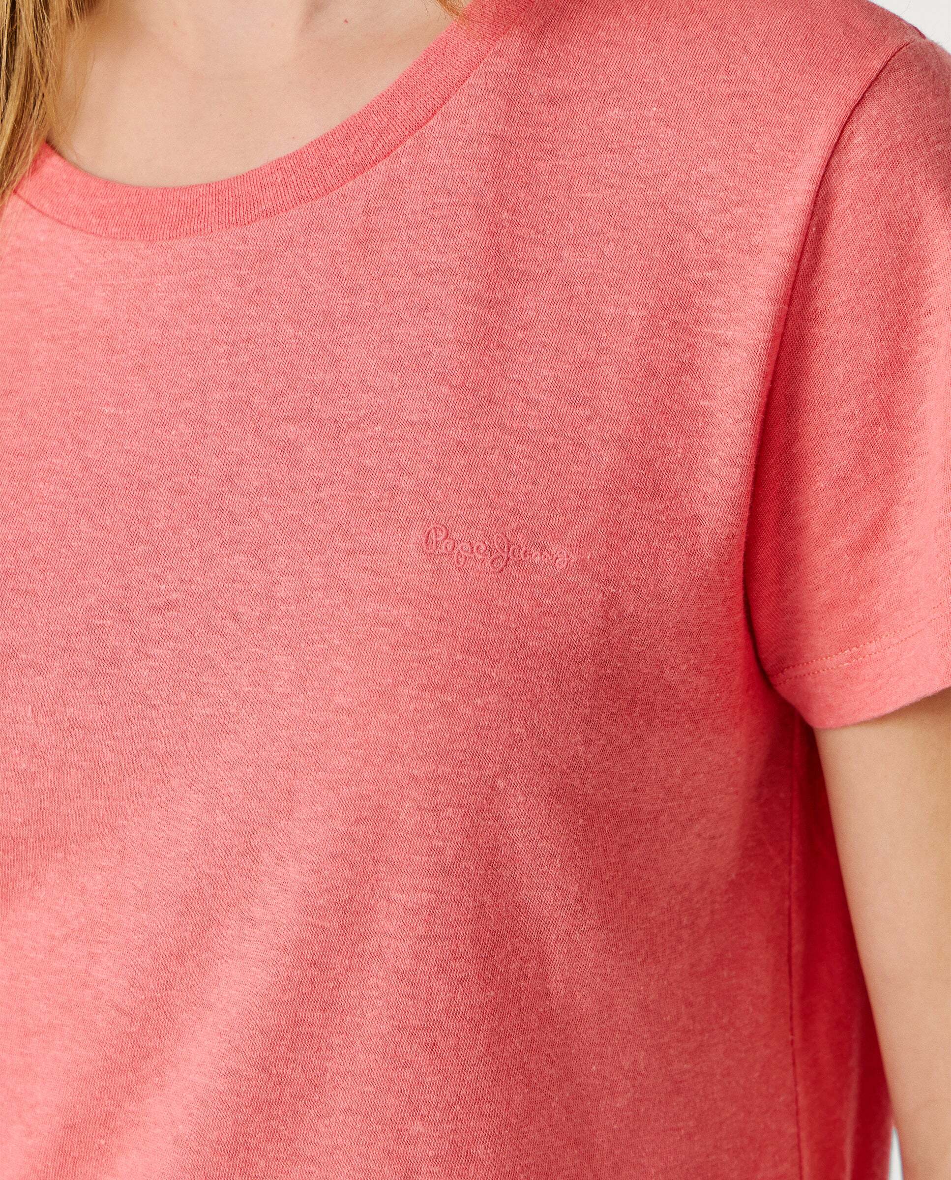 Camiseta de lino logo bordado - Pepe Jeans - Rosa Rosa-5