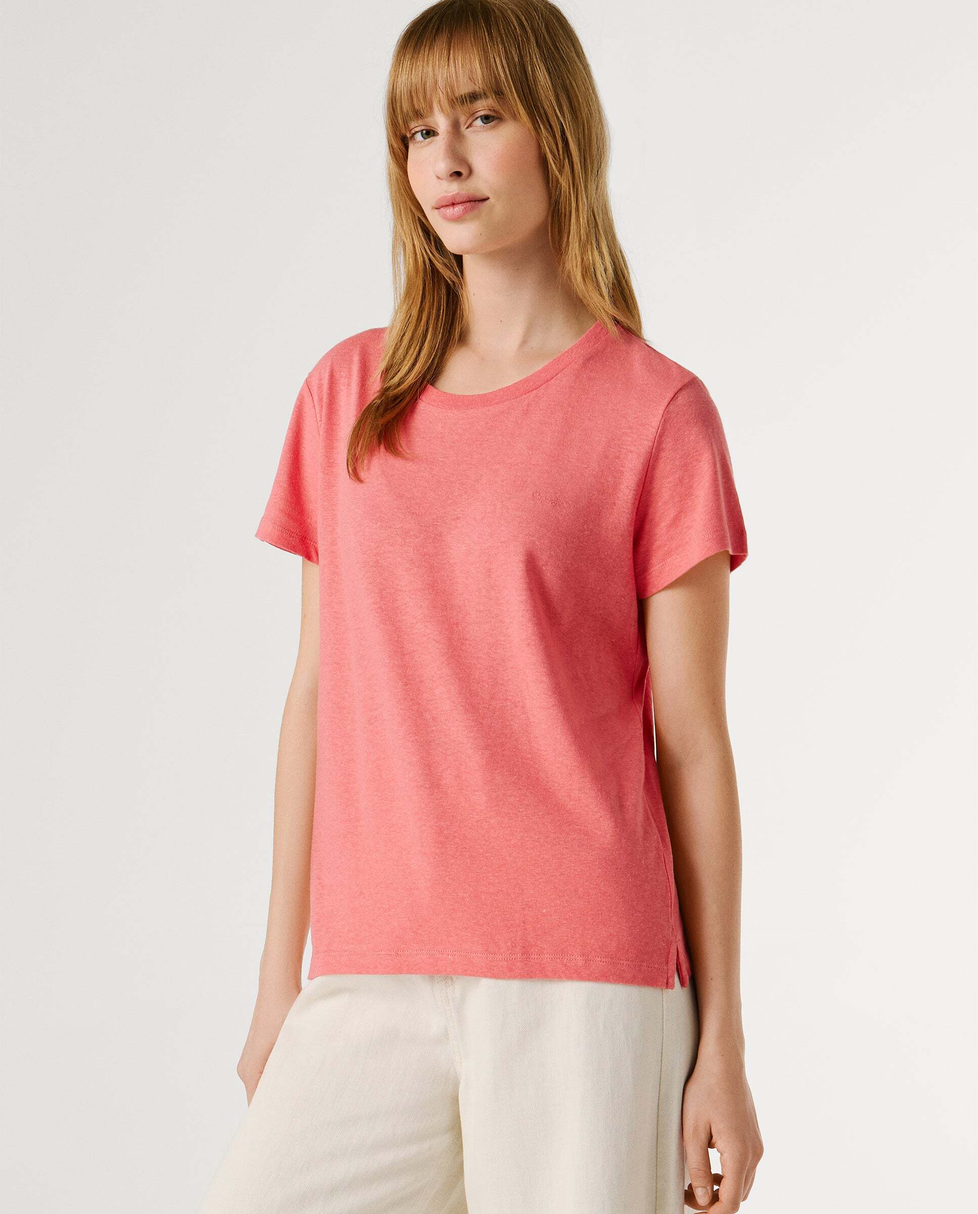 Camiseta de lino logo bordado - Pepe Jeans - Rosa Rosa-6