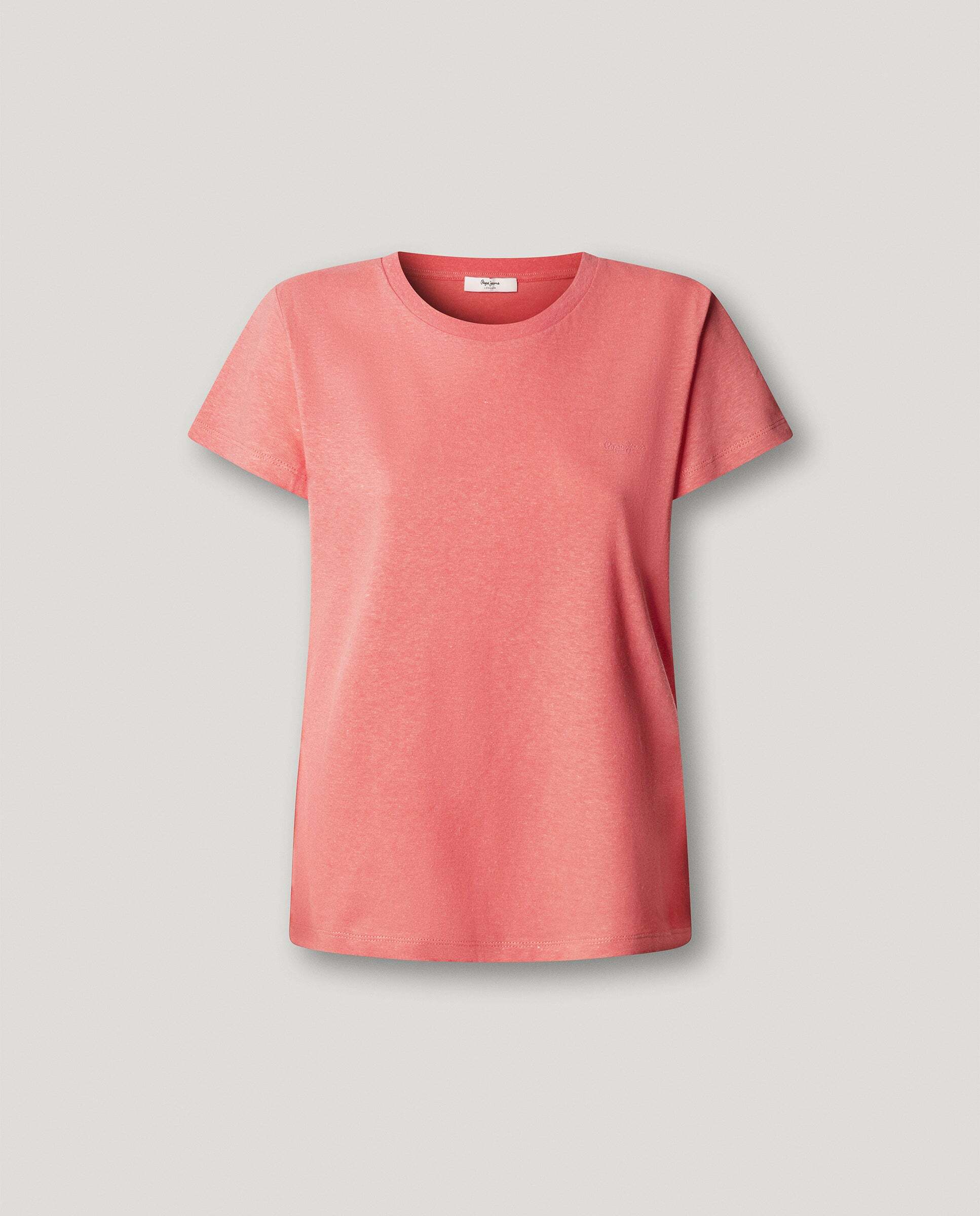 Camiseta de lino logo bordado - Pepe Jeans - Rosa Rosa-9