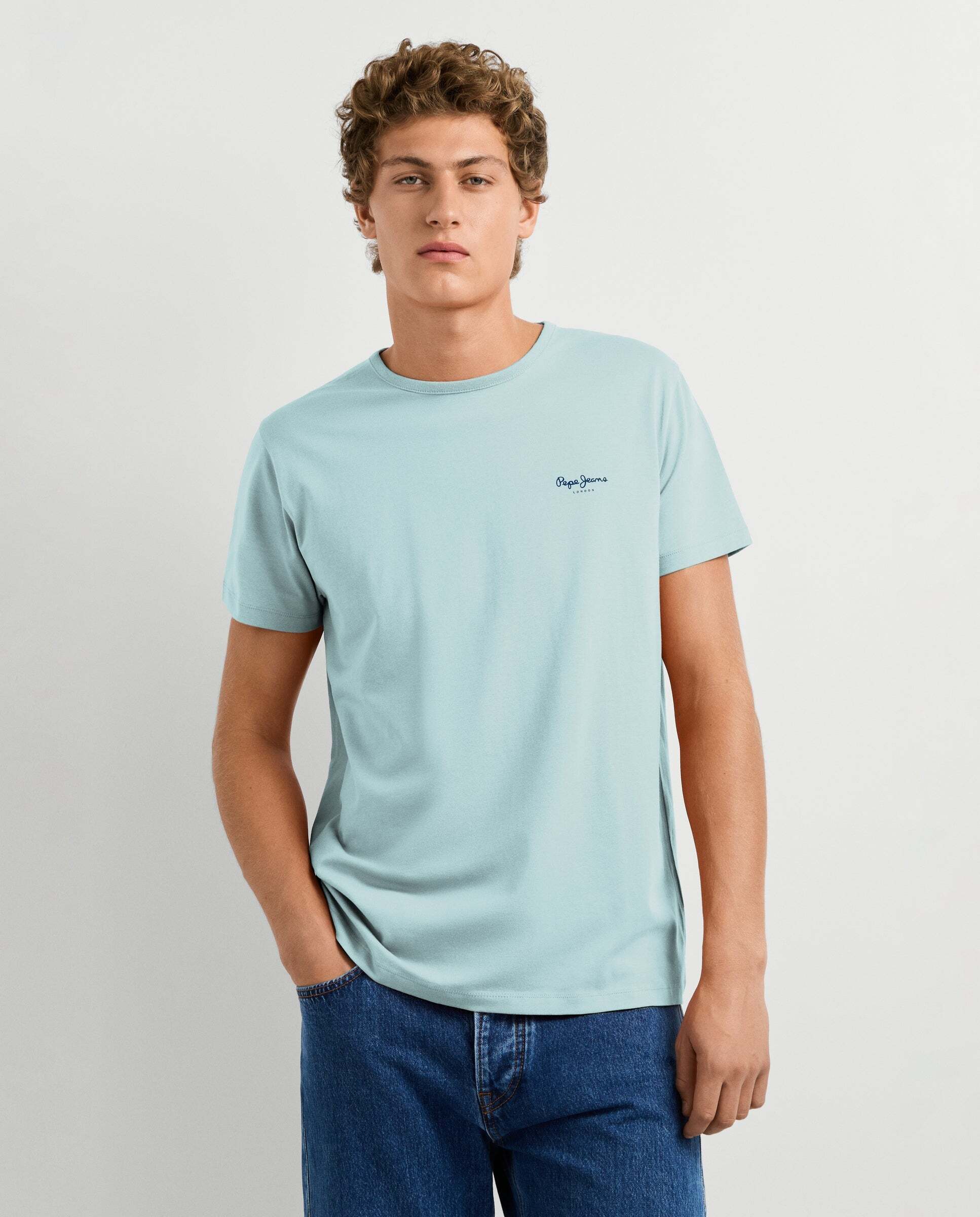 Camiseta de hombre ajustada con logotipo - Pepe Jeans - Azul Azul-1