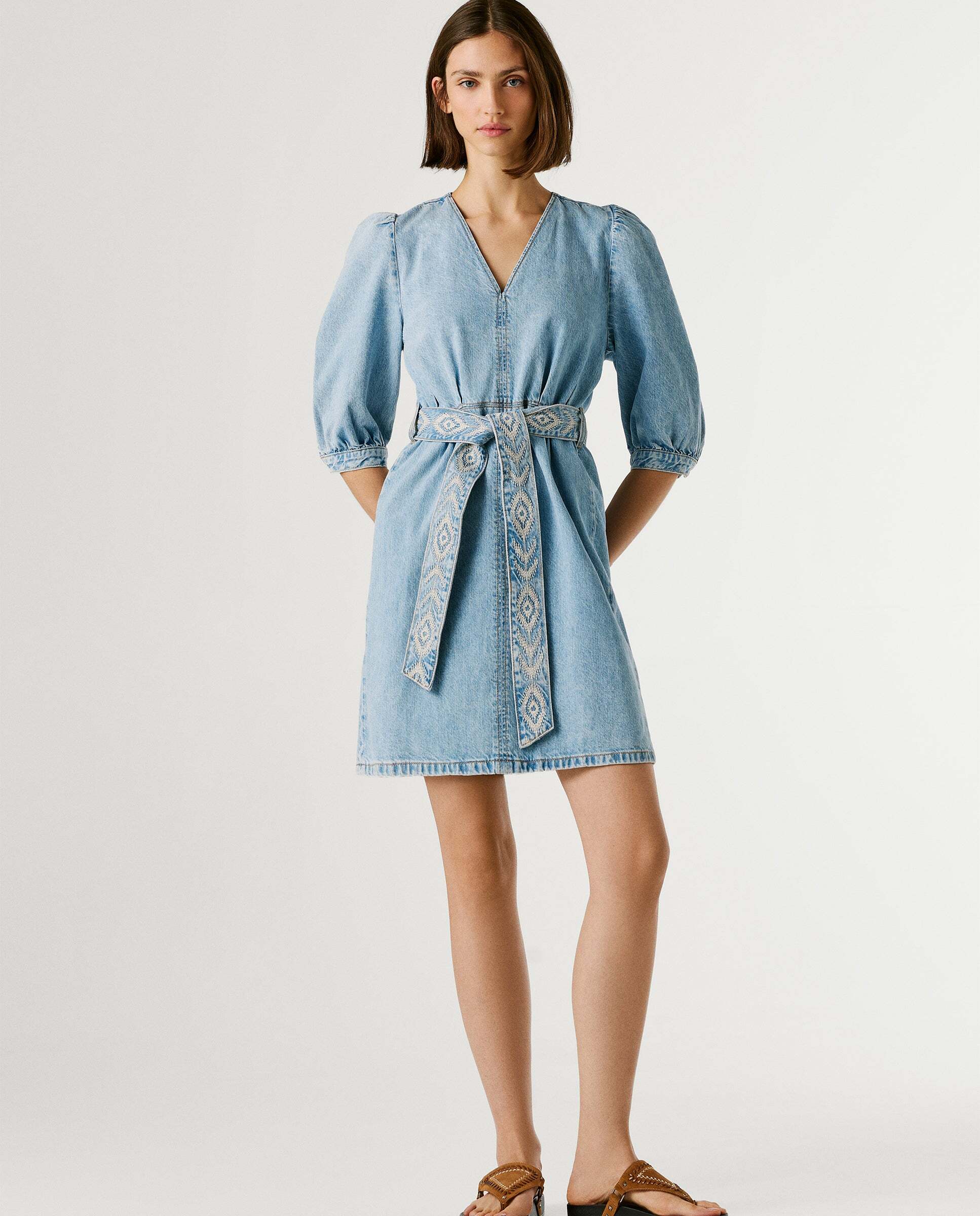 Pepe Jeans - Vestido corto de mujer denim cuello pico.