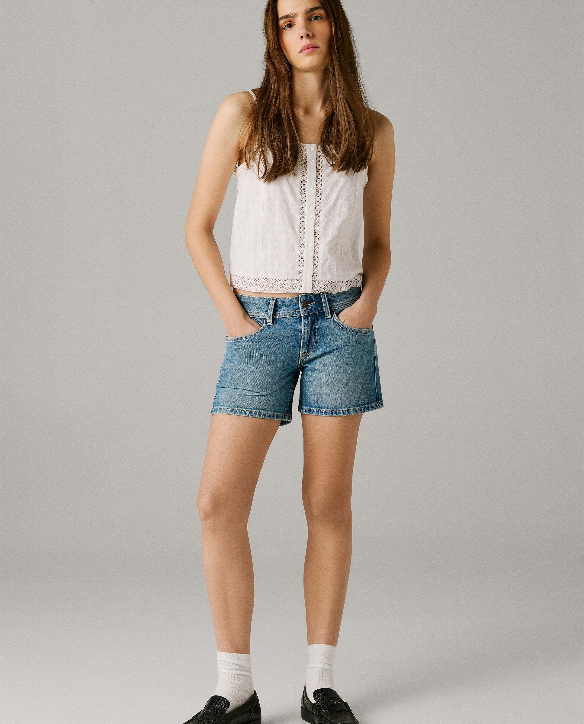 Shorts vaquero de mujer fit regular - Pepe Jeans - Azul claro Verde-1