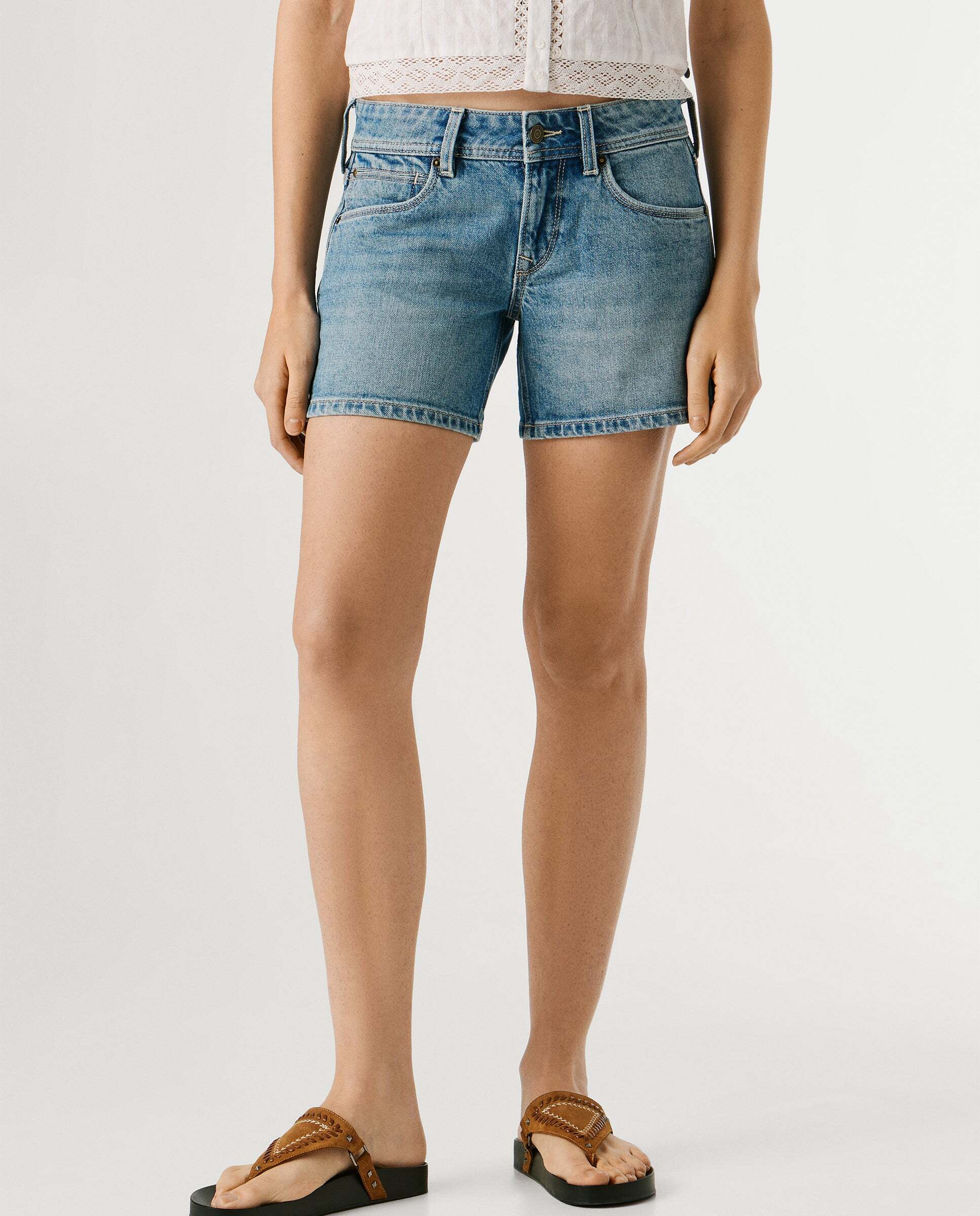 Shorts vaquero de mujer fit regular - Pepe Jeans - Azul claro Verde-2