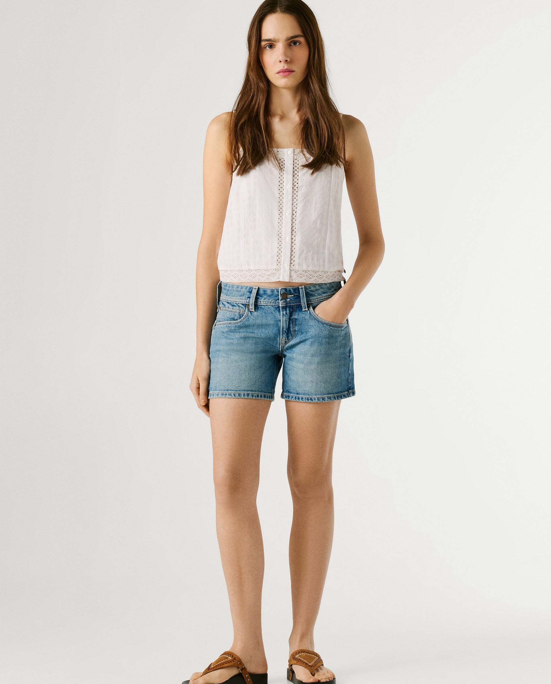 Shorts vaquero de mujer fit regular - Pepe Jeans - Azul claro Verde-3