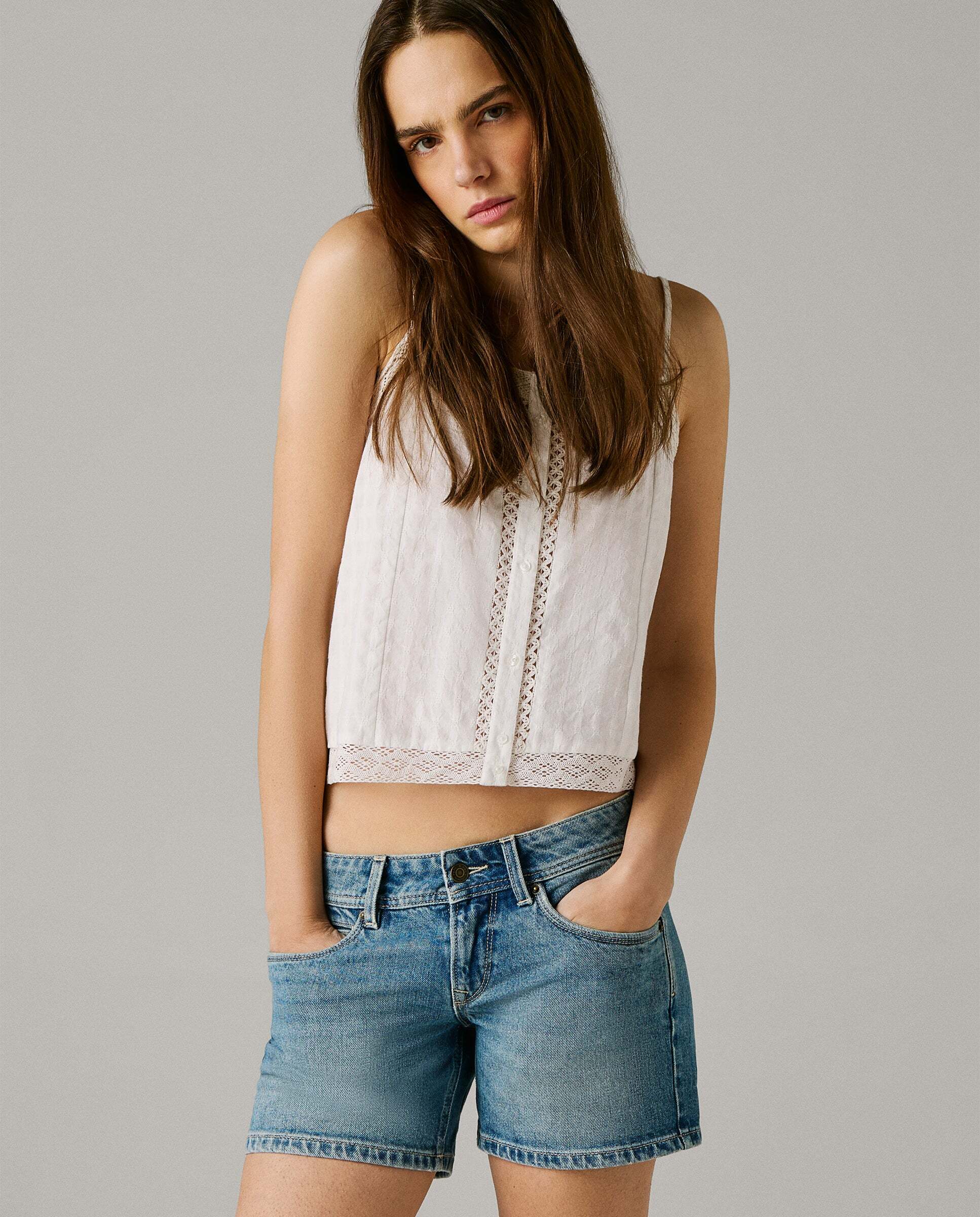 Shorts vaquero de mujer fit regular - Pepe Jeans - Azul claro Verde-5