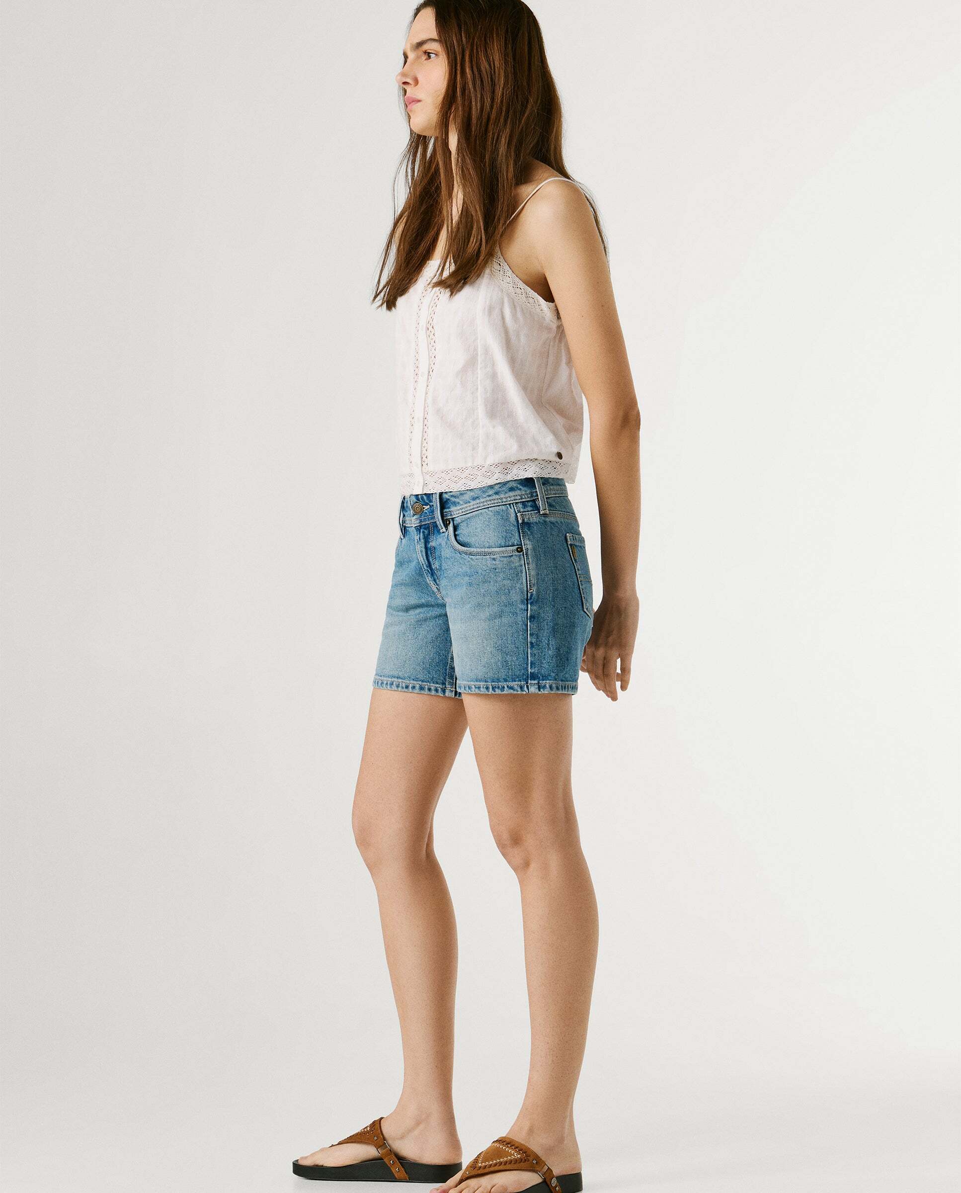 Shorts vaquero de mujer fit regular - Pepe Jeans - Azul claro Verde-8