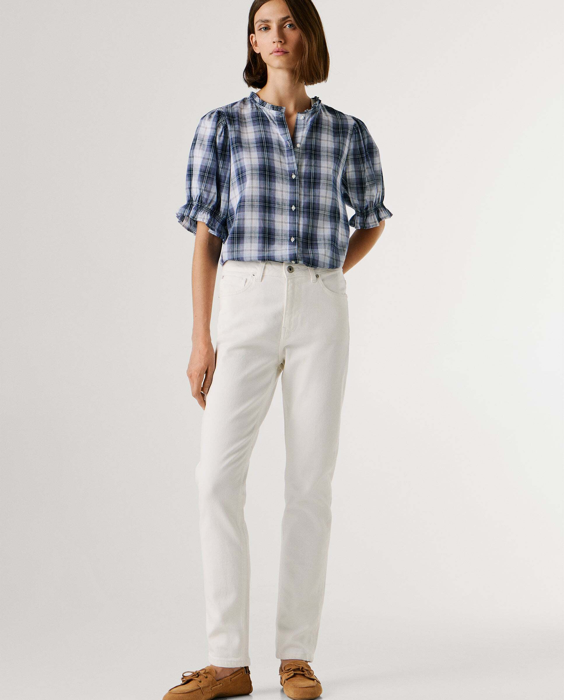 Vaquero de mujer fit taper y tiro alto - Pepe Jeans - Gris Blanco-1