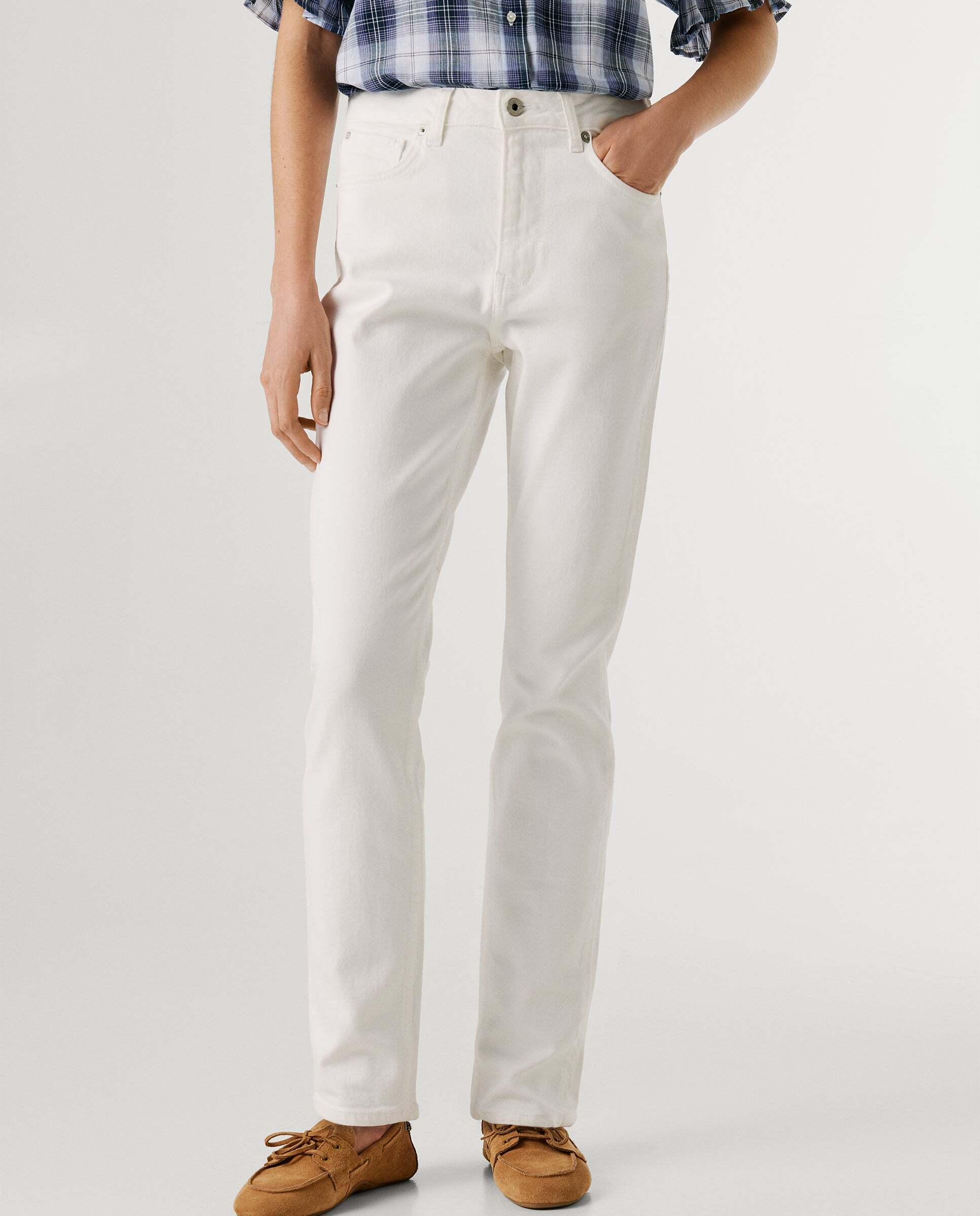Vaquero de mujer fit taper y tiro alto - Pepe Jeans - Gris Blanco-2