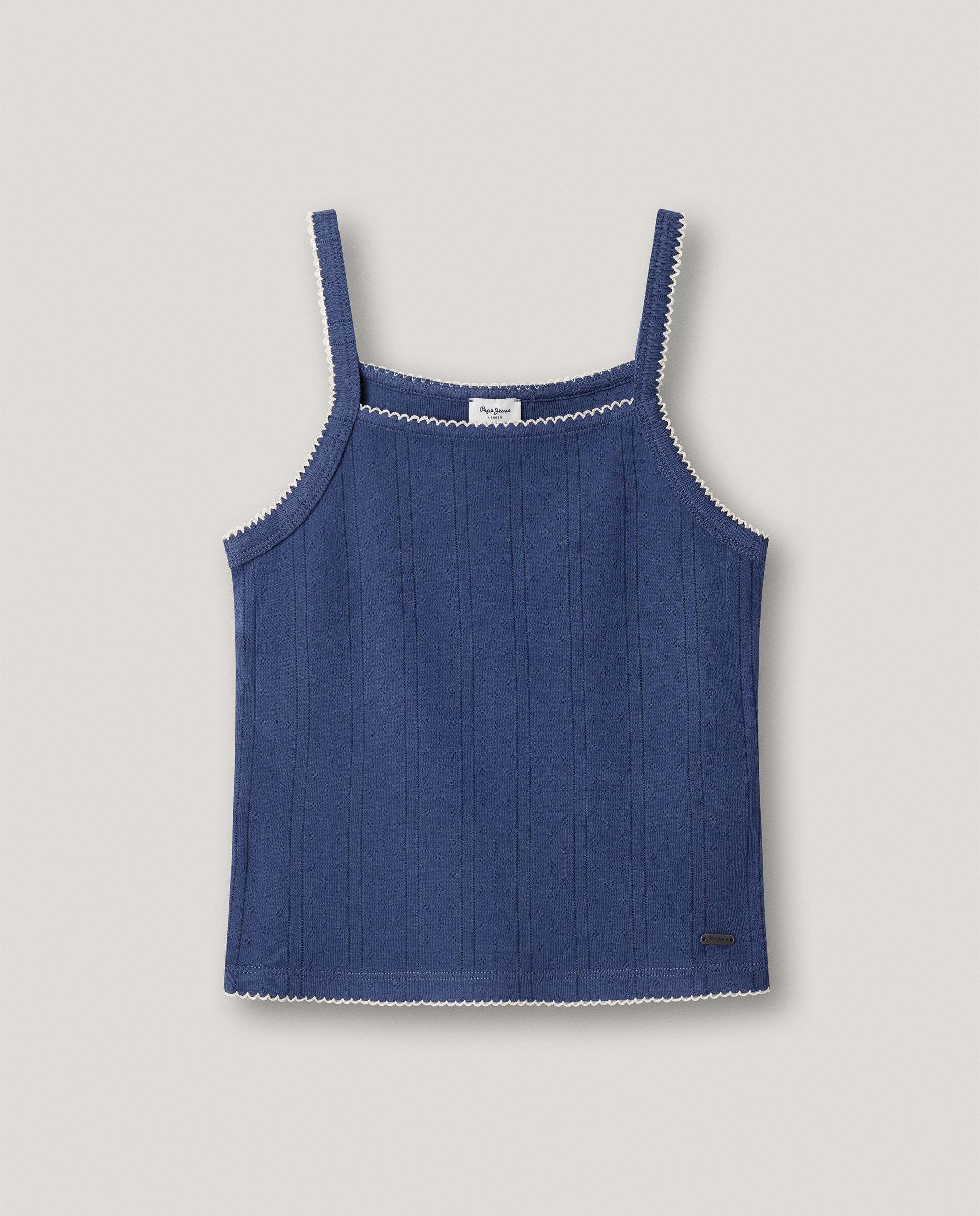 Top de tirantes de pointelle Galadriel de niña - Pepe Jeans - Azul índigo Azul índigo-1