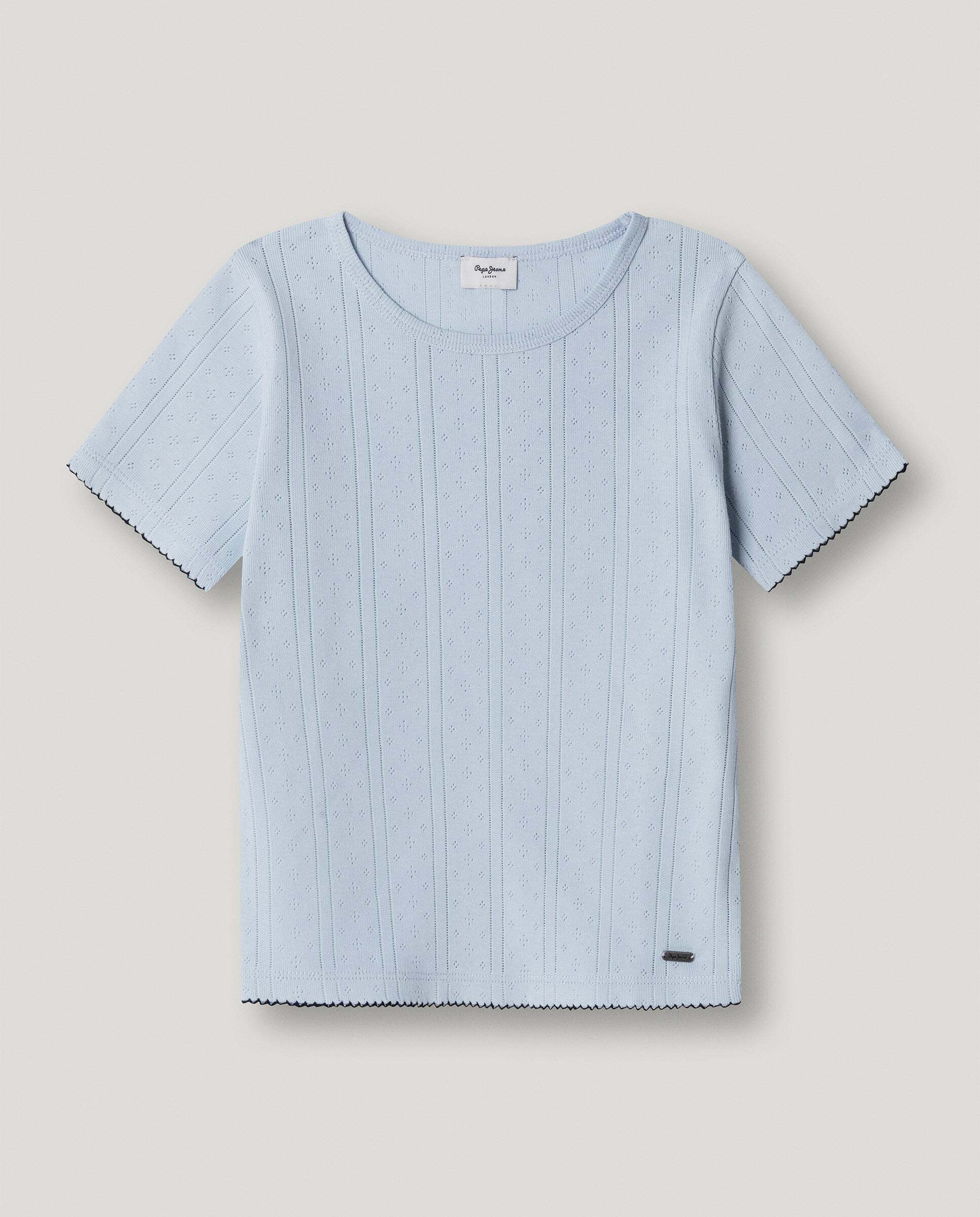 Top de niña pointelle cuello redondo - Pepe Jeans - Azul Azul-1