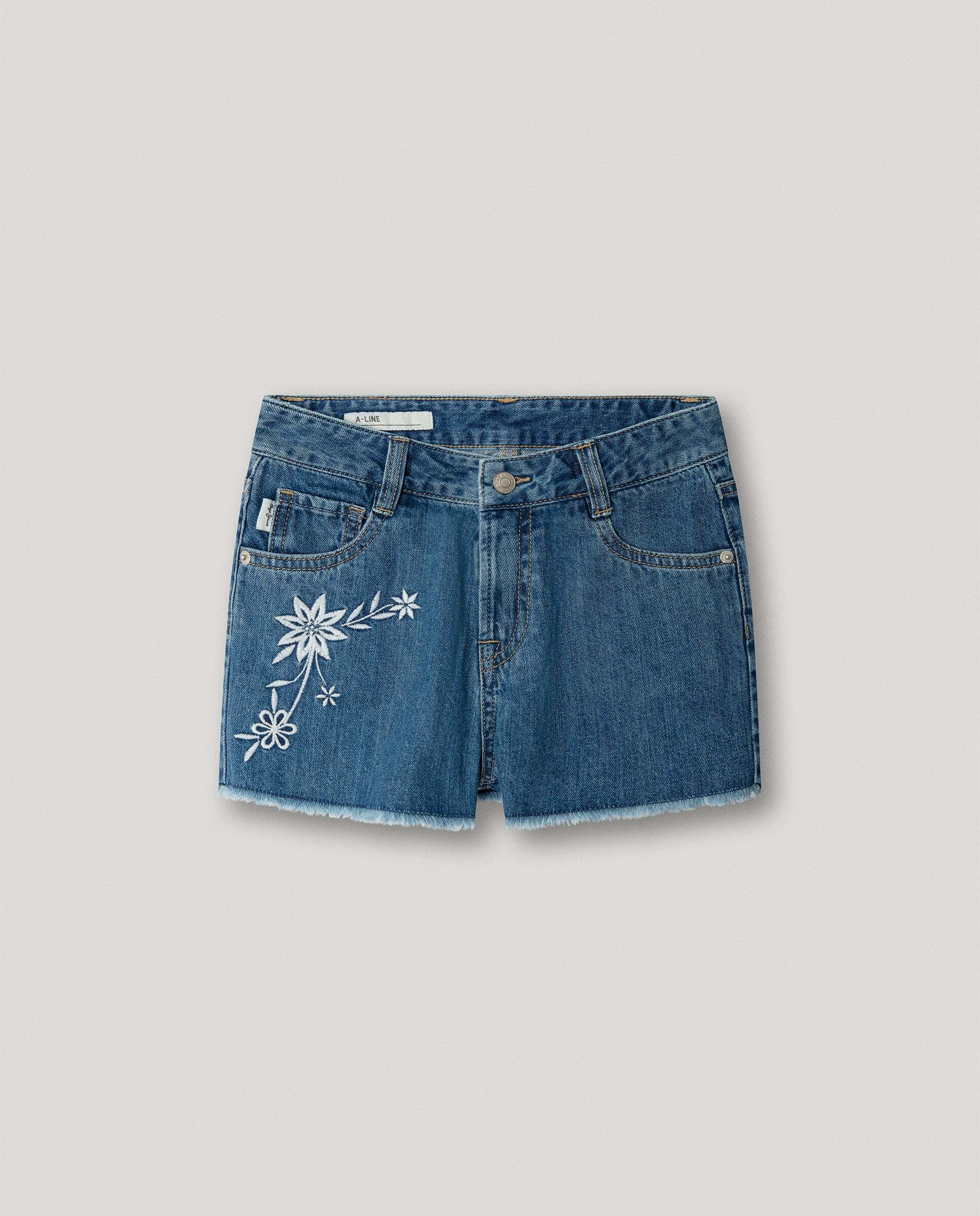 Shorts vaqueros con bordados A-Line Patty Floral de niña - Pepe Jeans - Azul Azul-1