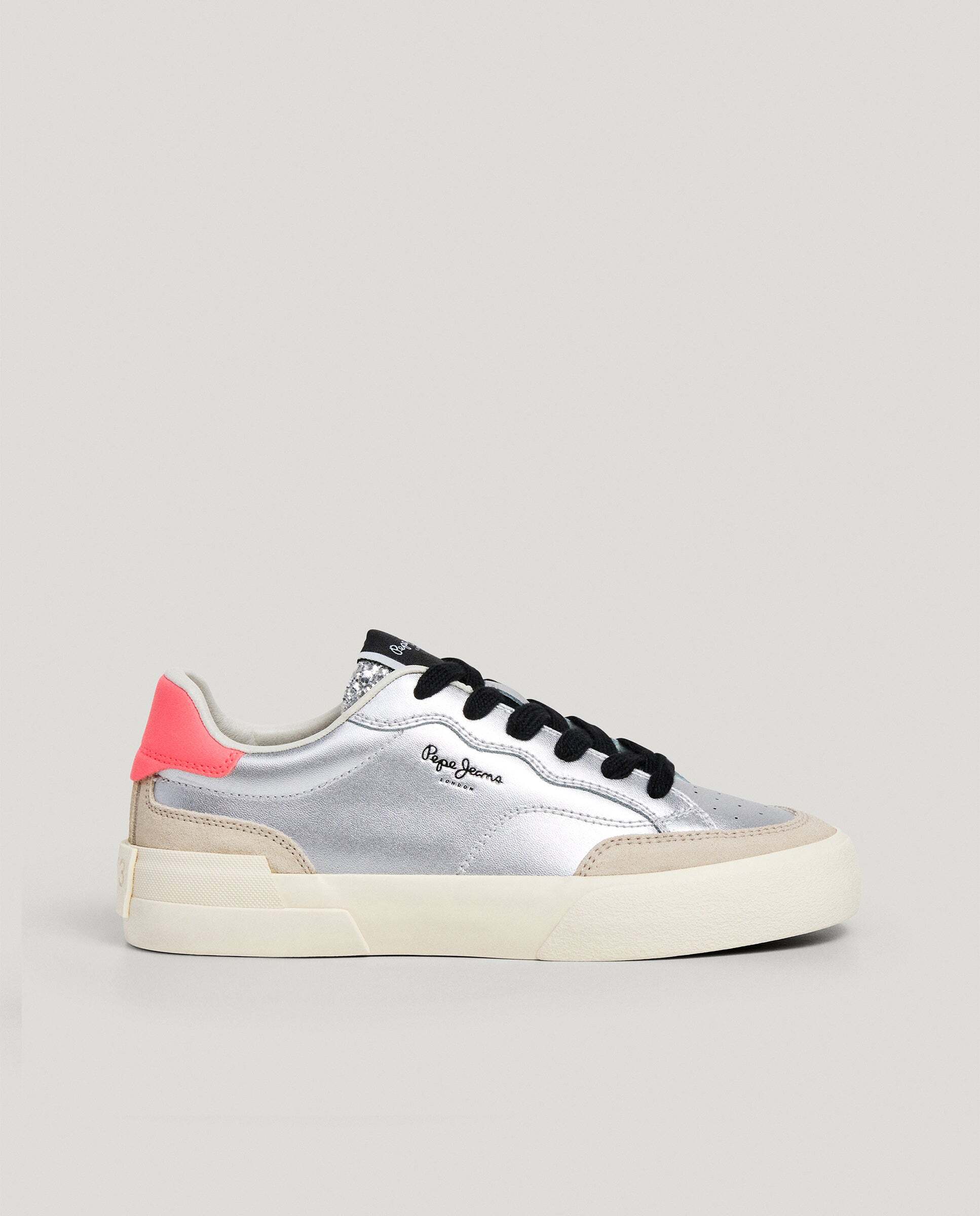 Pepe Jeans - Zapatillas de mujer metalizadas de mujer con detalles glitter.