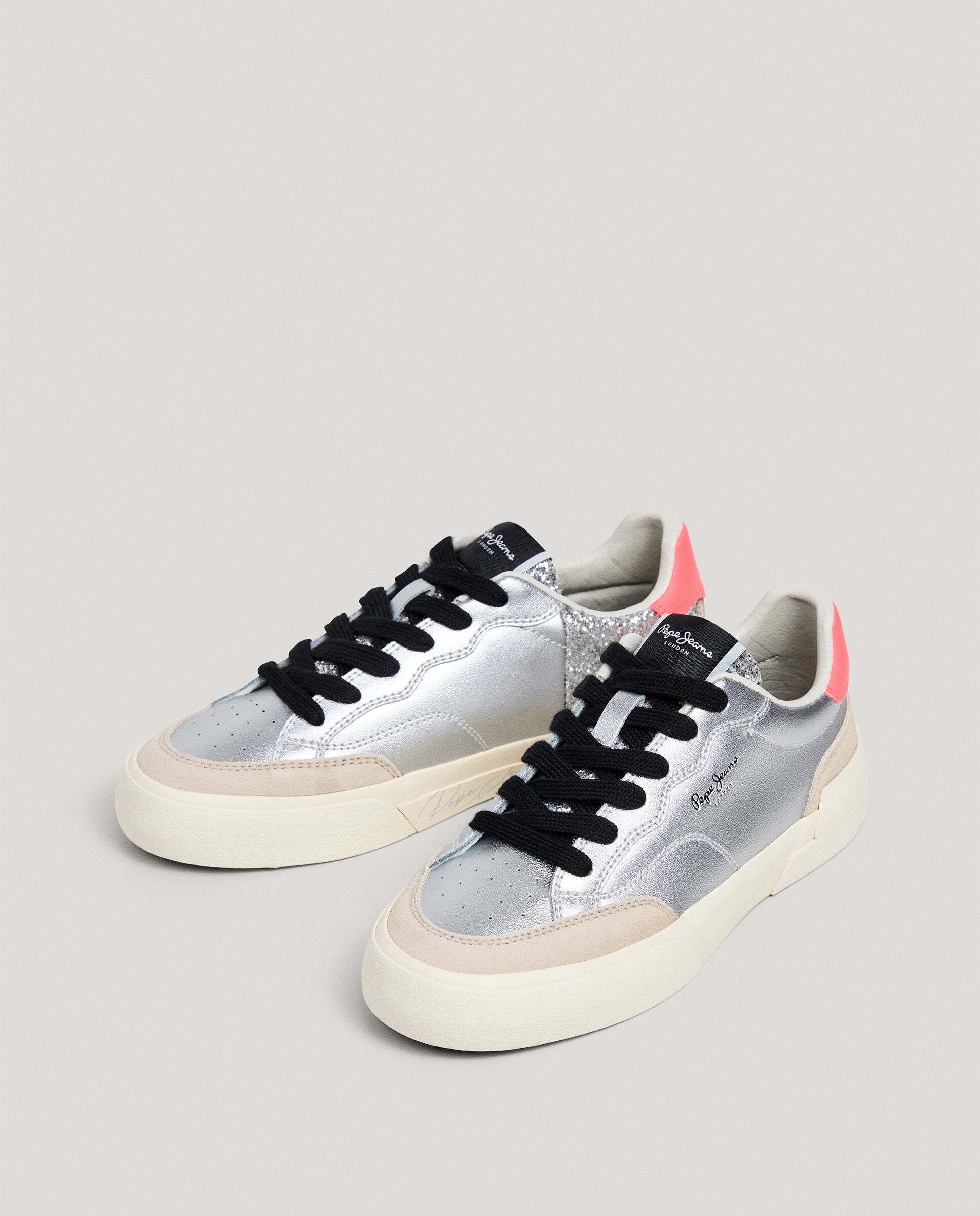 Milan - Pepe Jeans - zapatillas metalizadas con detalles glitter - Gris Gris-2