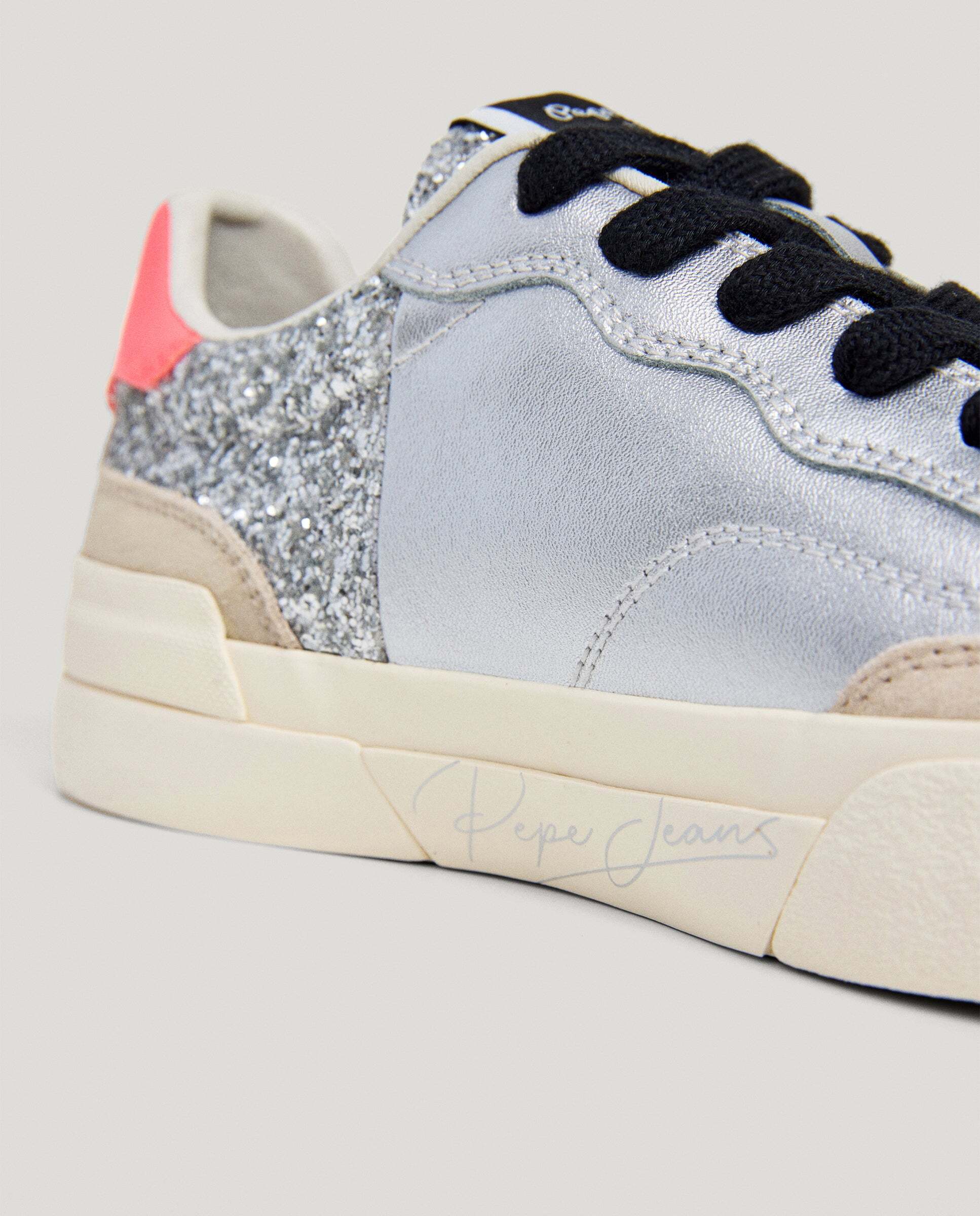 Milan - Pepe Jeans - zapatillas metalizadas con detalles glitter - Gris Gris-5