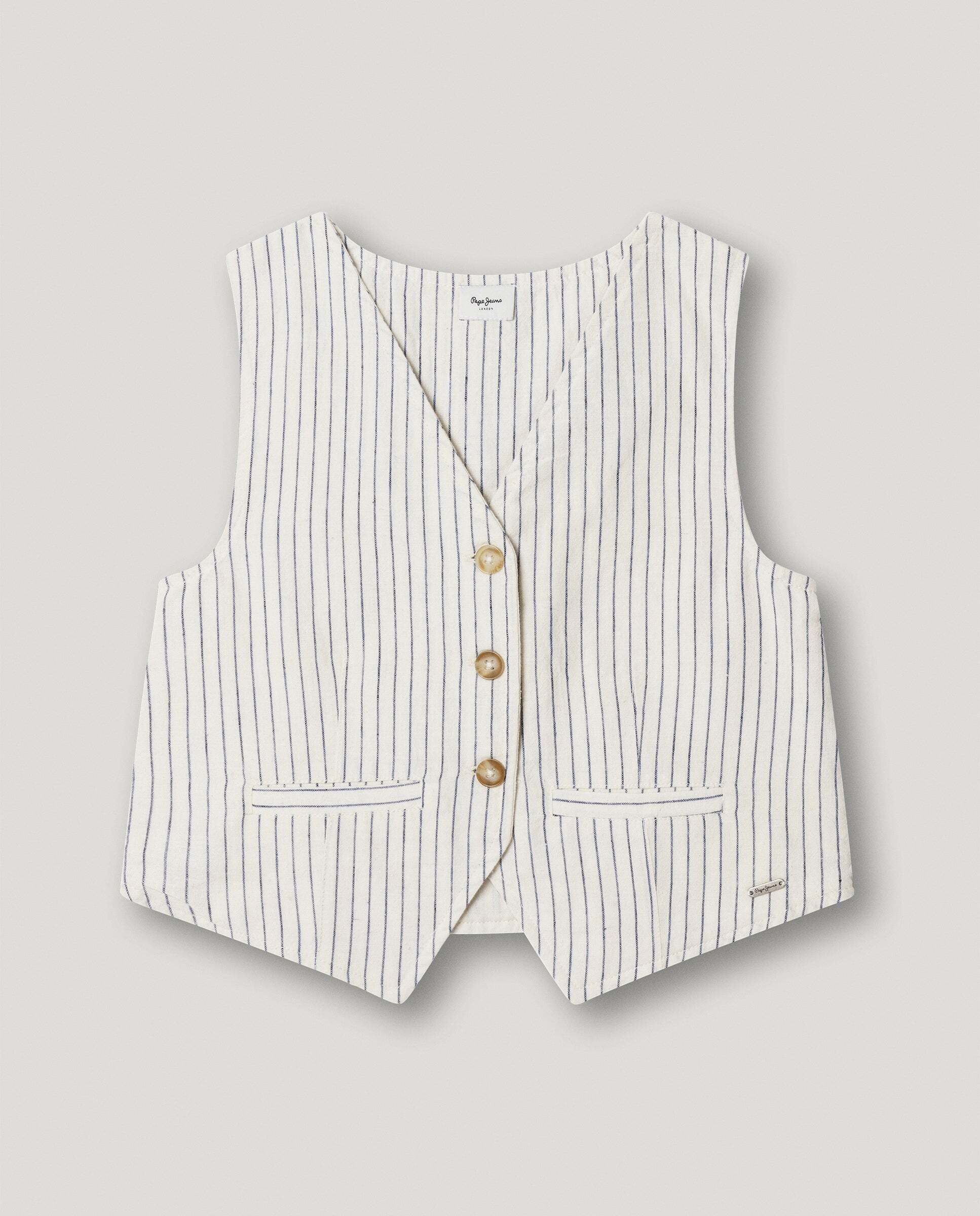 Chaleco a rayas Izzy de niña - Pepe Jeans - Crudo Crudo-1