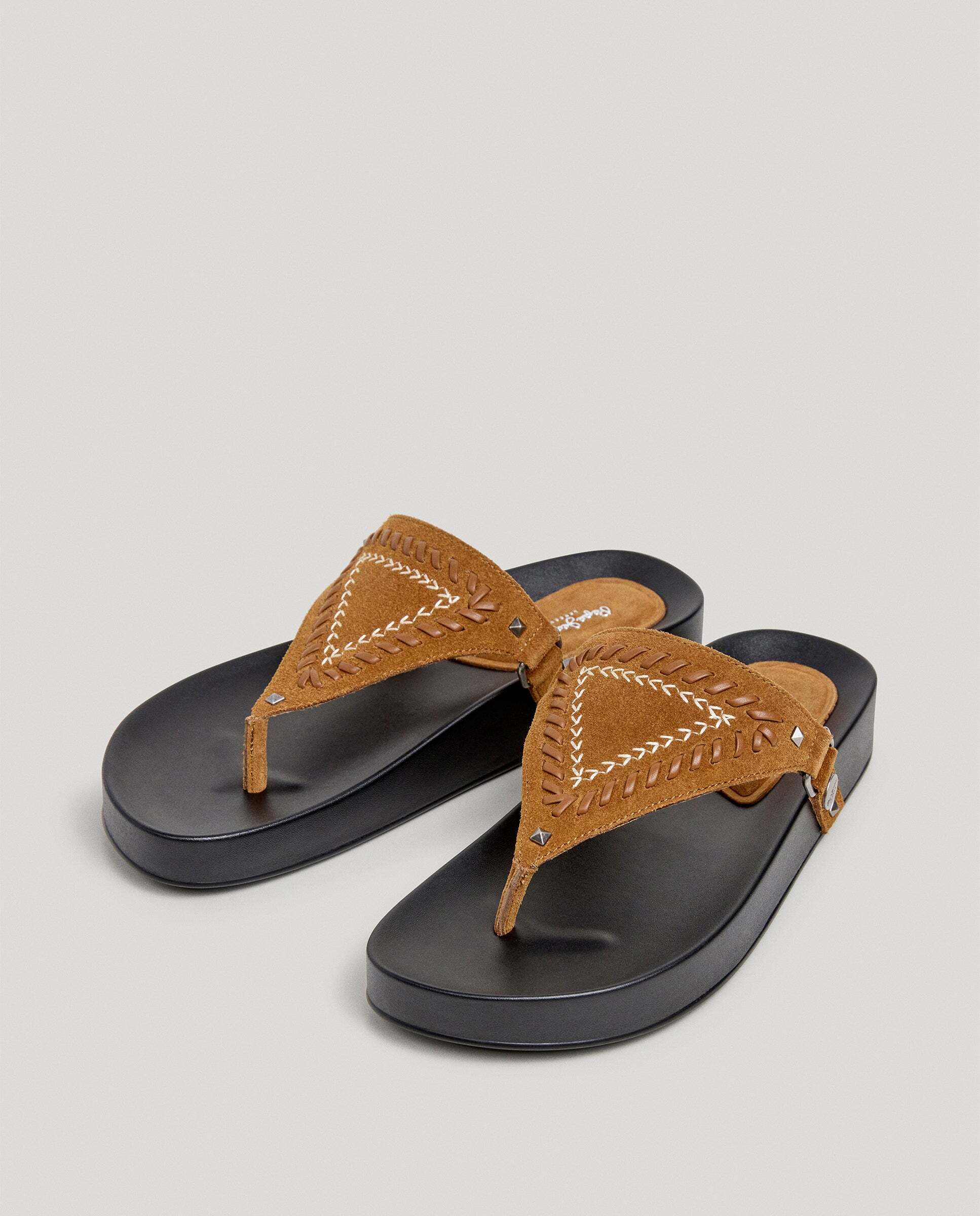 Sandalias de mujer planas de ante - Pepe Jeans - Marrón Marrón-2