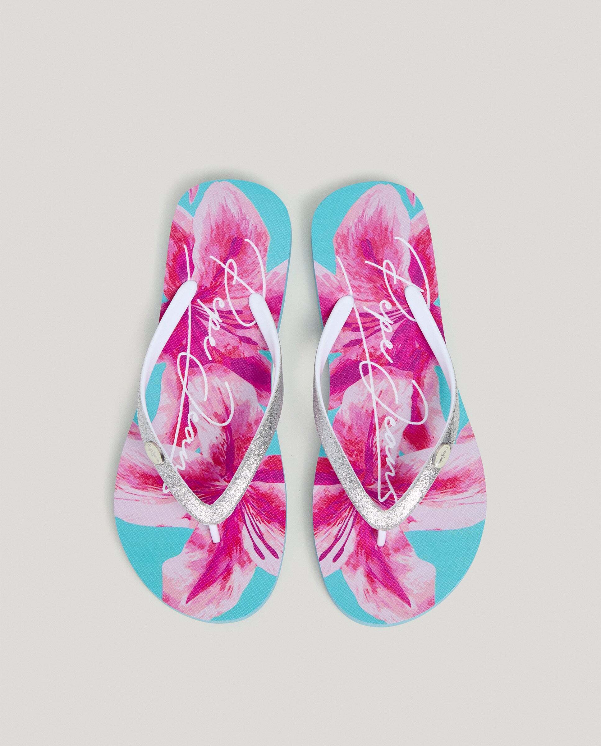 Chanclas de mujer de playa estampado floral - Pepe Jeans - Plata Plata-3