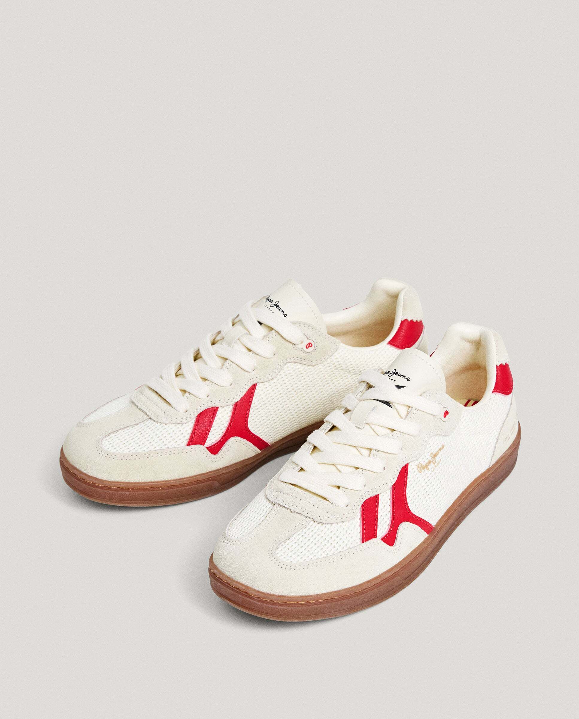 Zapatilla estilo retro de piel con isotipo lateral y suela de goma. - Pepe Jeans - Blanco Blanco-2