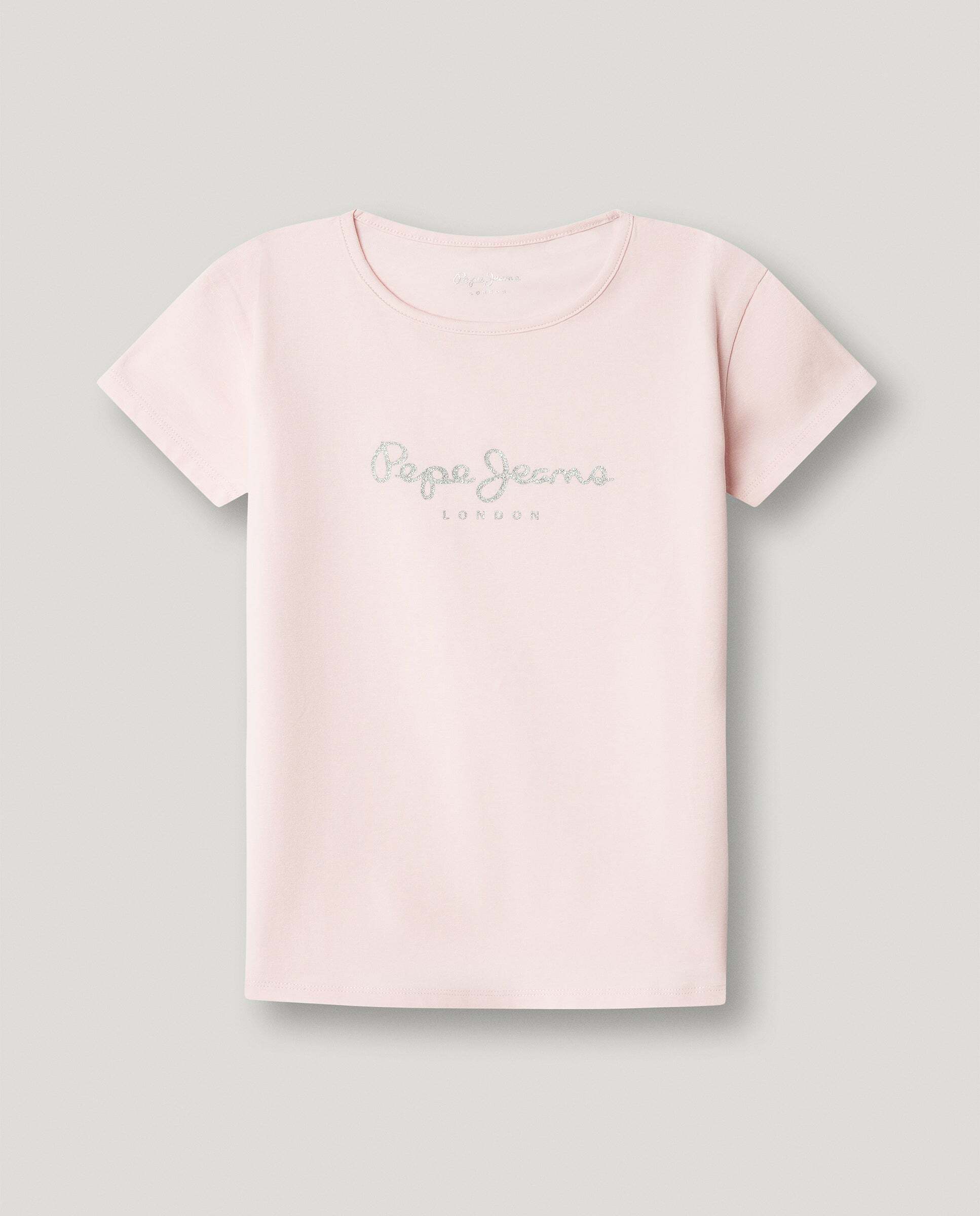Camiseta de niña logo glitter fit slim - Pepe Jeans - Rosa Rosa-1