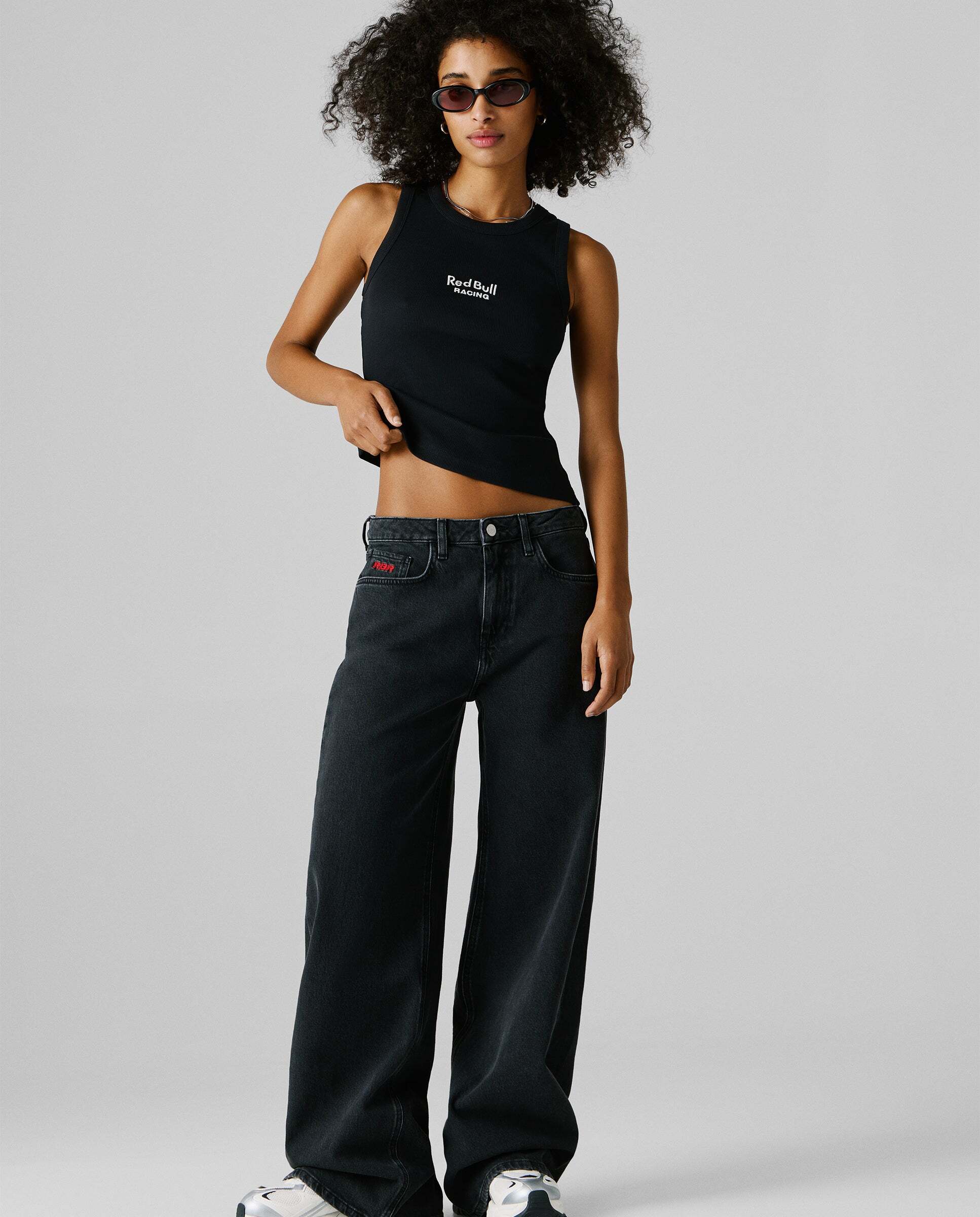 Vaquero de mujer fit wide y tiro medio red bull racing - Pepe Jeans - Gris Gris-7